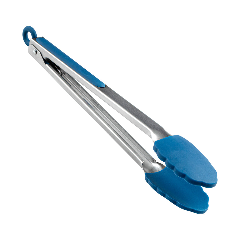 Met Lux Blue Stainless Steel Kitchen Tong - Scalloped - 12" x 1 3/4" x 1" - 1 count box