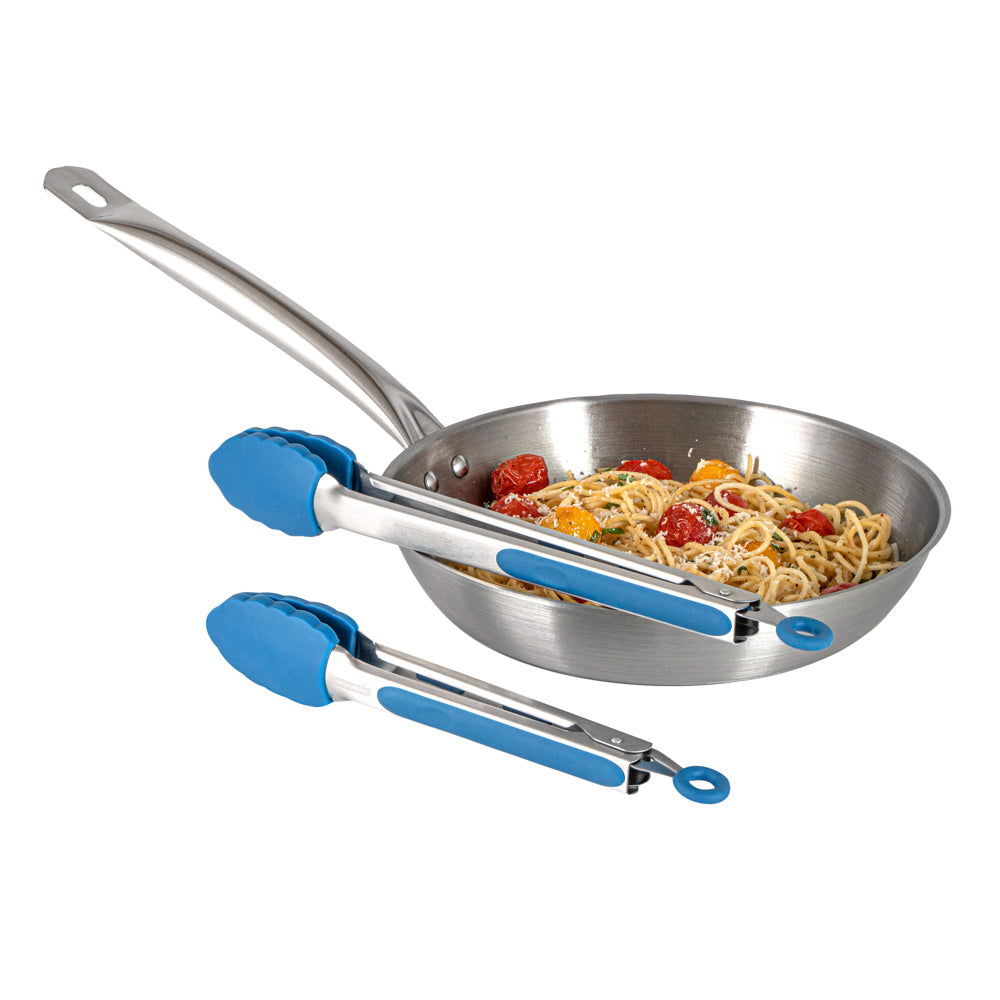 Met Lux Blue Stainless Steel 2-Piece Kitchen Tong Set - Scalloped - 12" x 1 3/4" x 2" - 1 count box