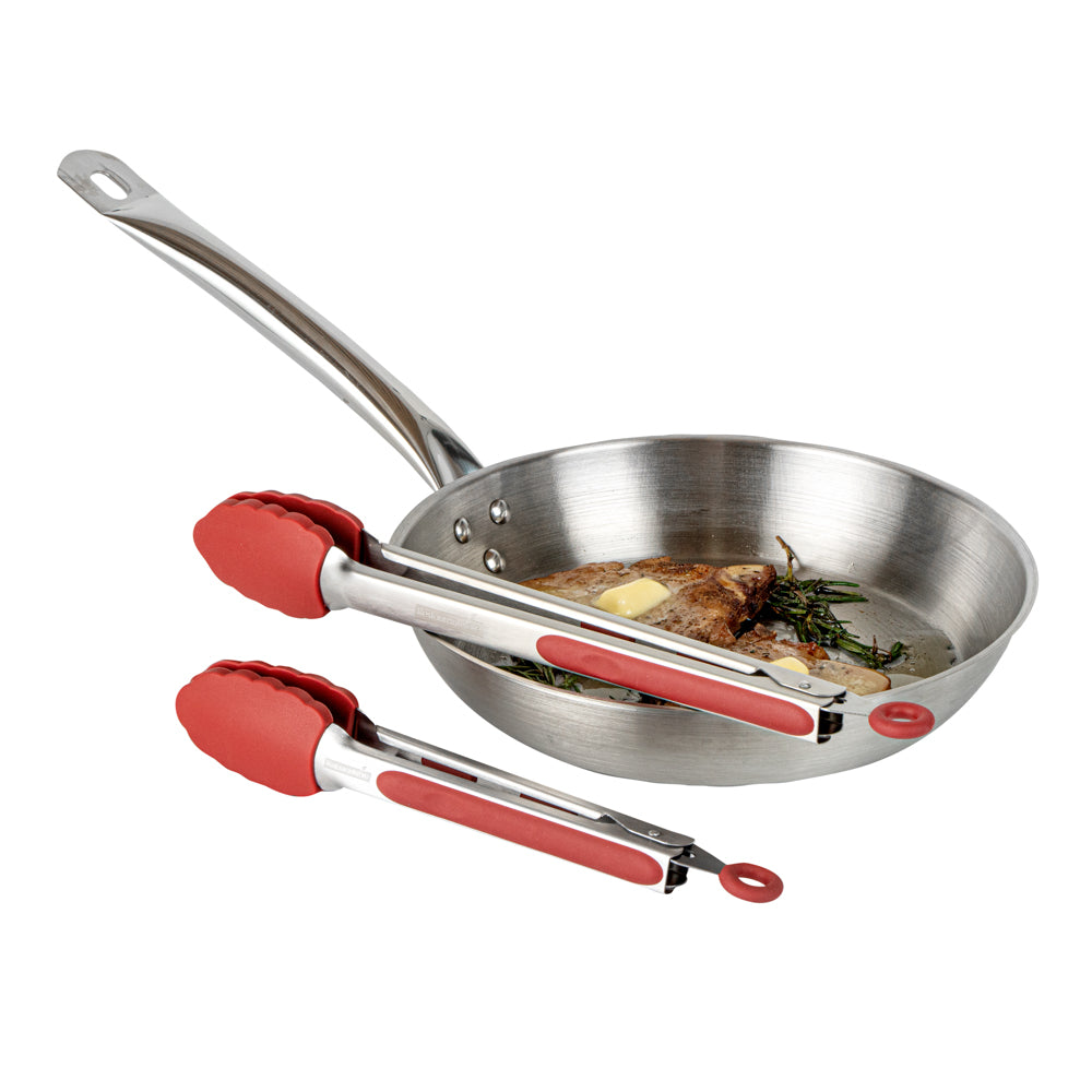 Met Lux Red Stainless Steel 2-Piece Kitchen Tong Set - Scalloped - 12" x 1 3/4" x 2" - 1 count box