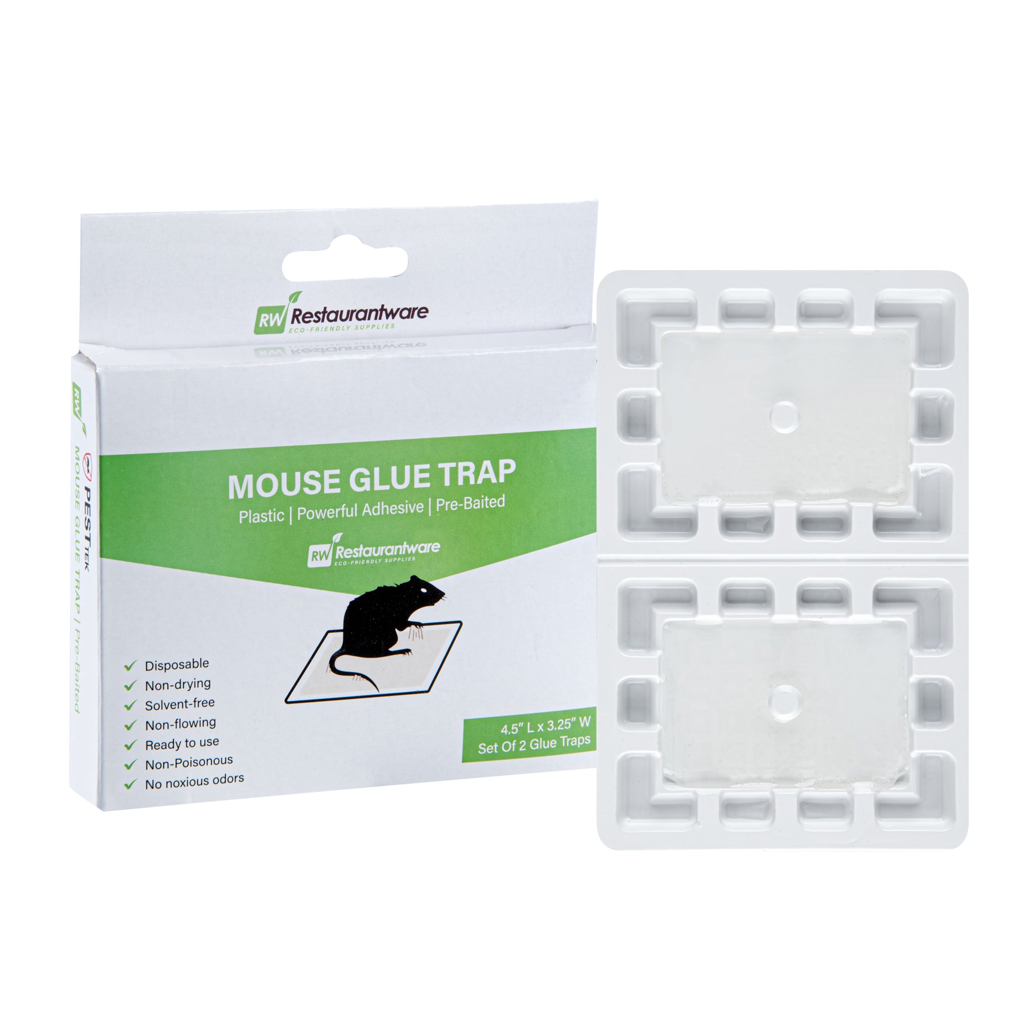 Pest Tek Plastic Mouse Glue Trap - Set of 2 - 4 1/2" x 3 1/4" x 1/2" - 10 count box