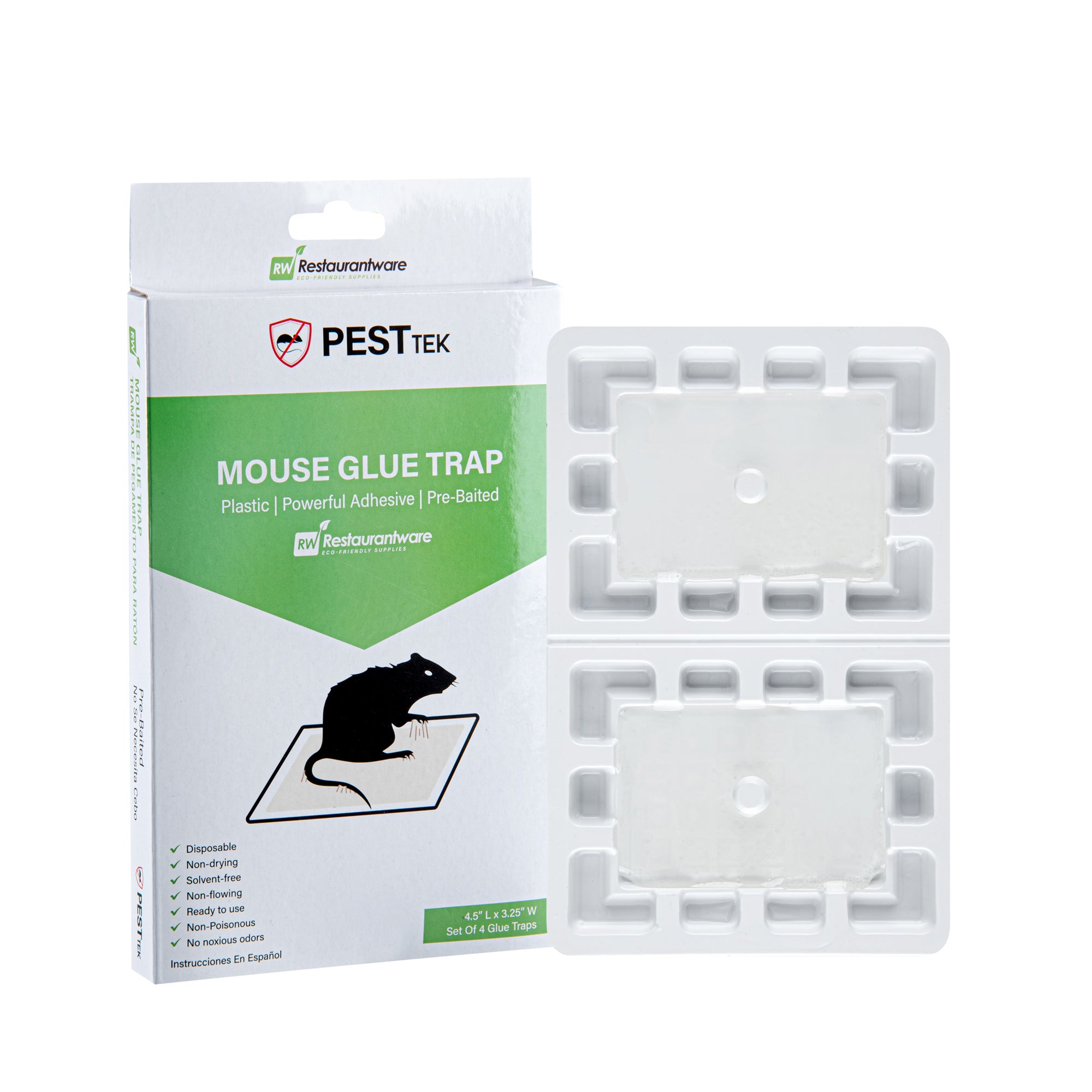 Pest Tek Plastic Mouse Glue Trap - Set of 4 - 4 1/2" x 3 1/4" x 1/2" - 10 count box