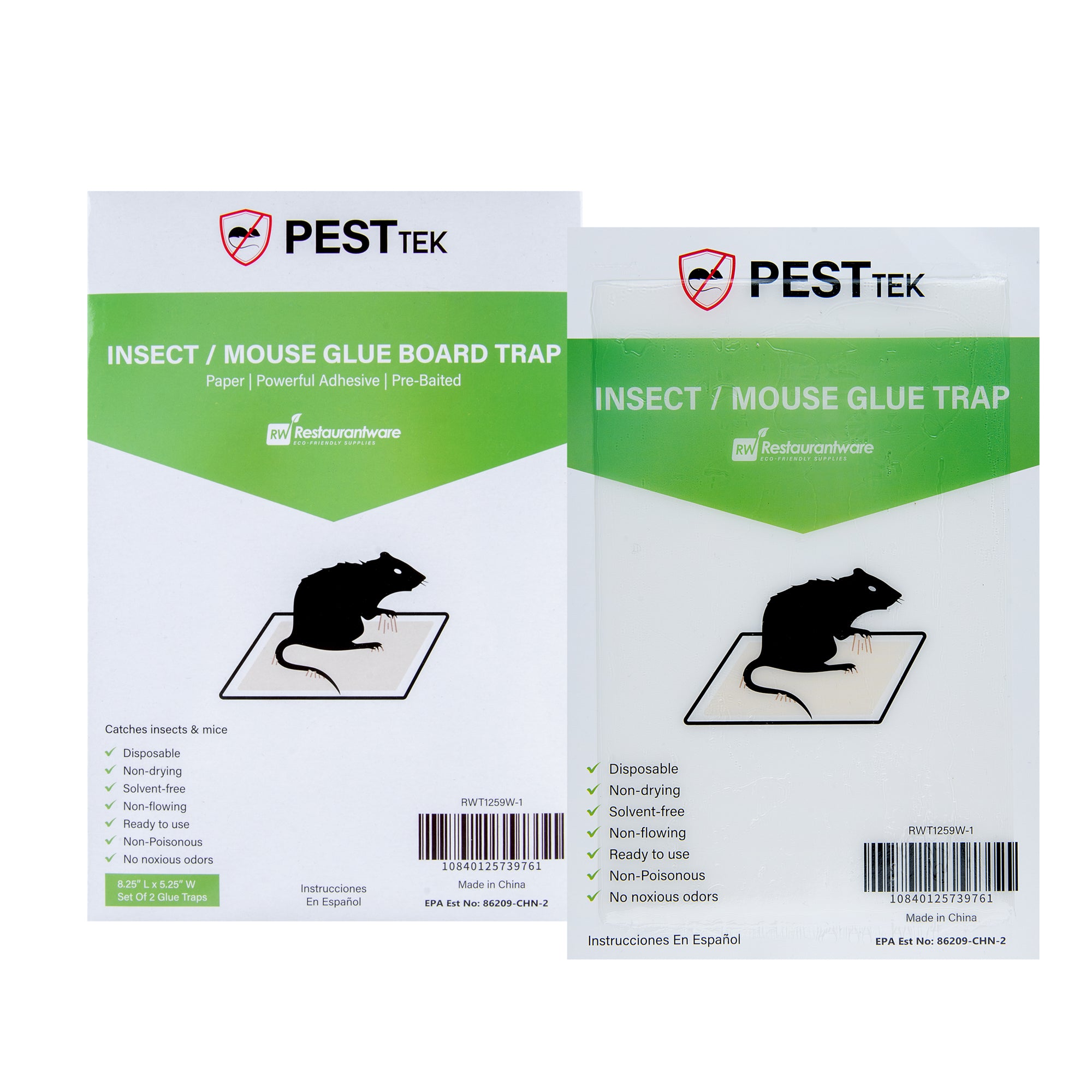 Pest Tek Paper Insect / Mouse Glue Board Trap - Set of 2 - 8 1/4" x 5 1/4" - 10 count box