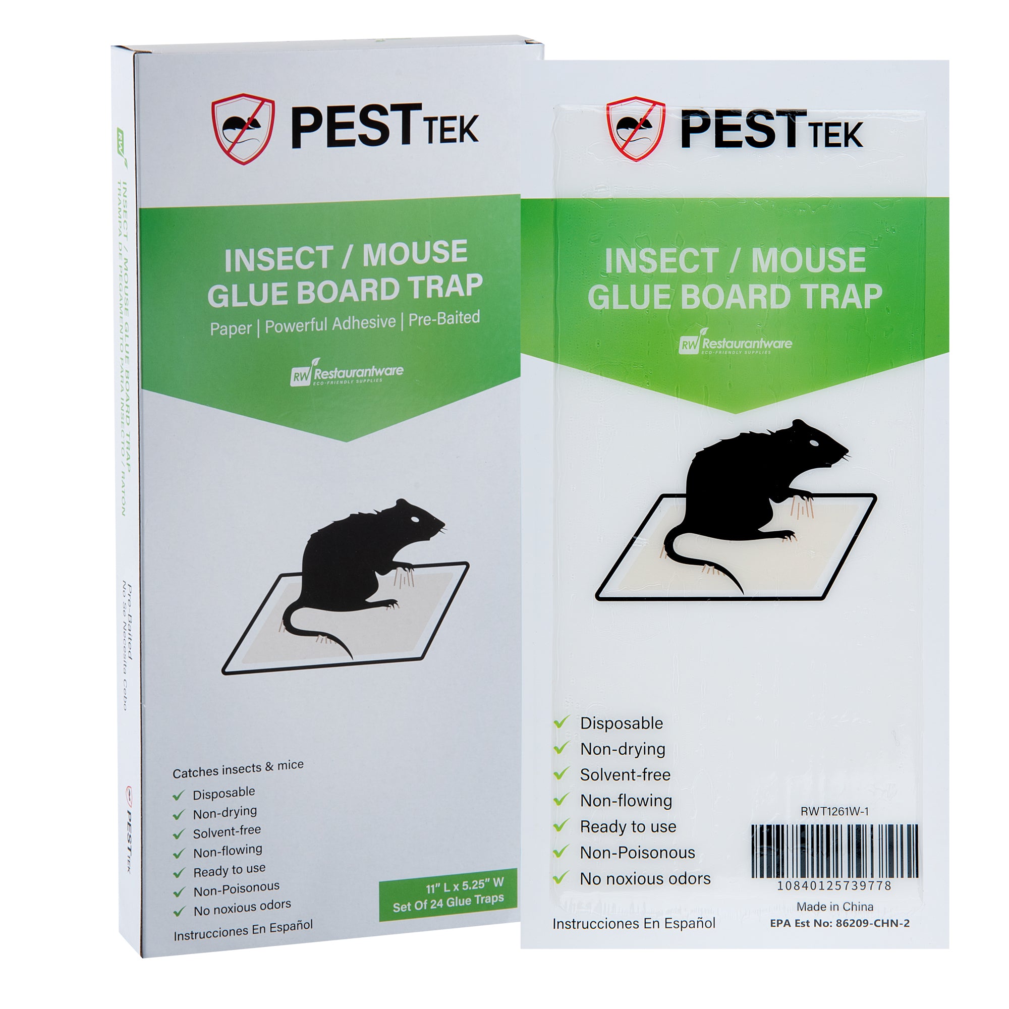 Pest Tek Paper Insect / Mouse Glue Board Trap - Set of 24 - 11" x 5 1/4" - 10 count box