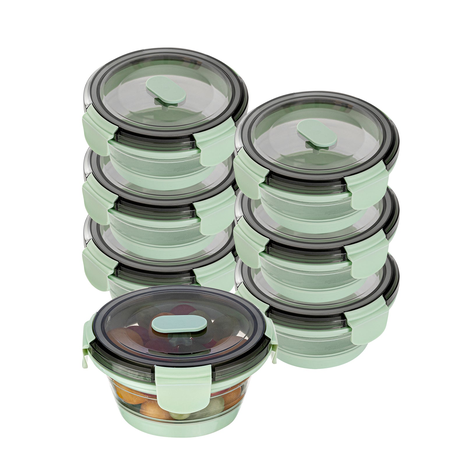 Fresh Hero 14 oz Green Plastic Airtight Food Storage Container - with Vented Lid, Collapsible - 5 1/2" x 5 1/2" x 2 3/4" - 20 count box