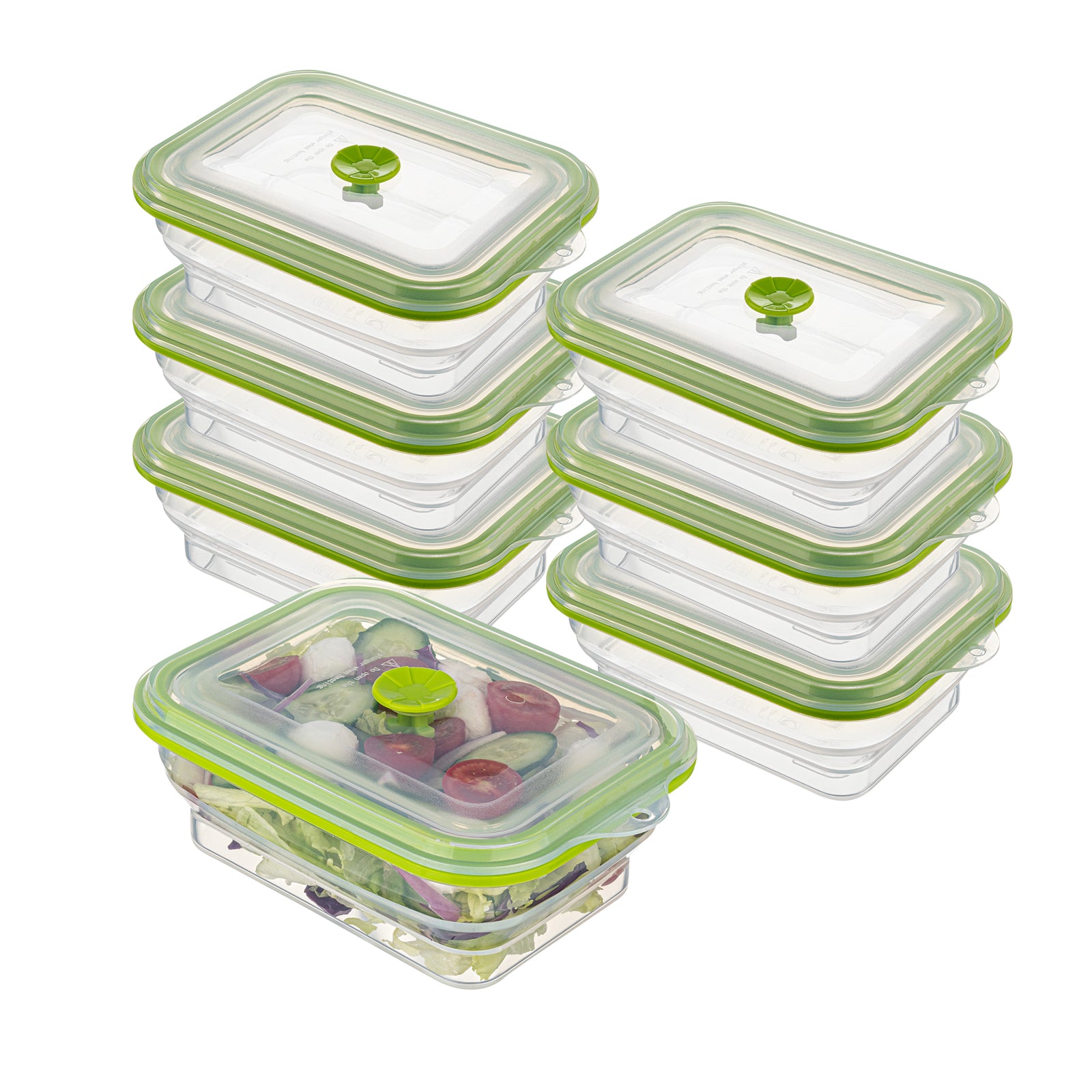 Fresh Hero 32 oz Green Silicone Airtight Food Storage Container - with Vented Lid, Collapsible - 7 3/4" x 5 1/2" x 2 3/4" - 20 count box