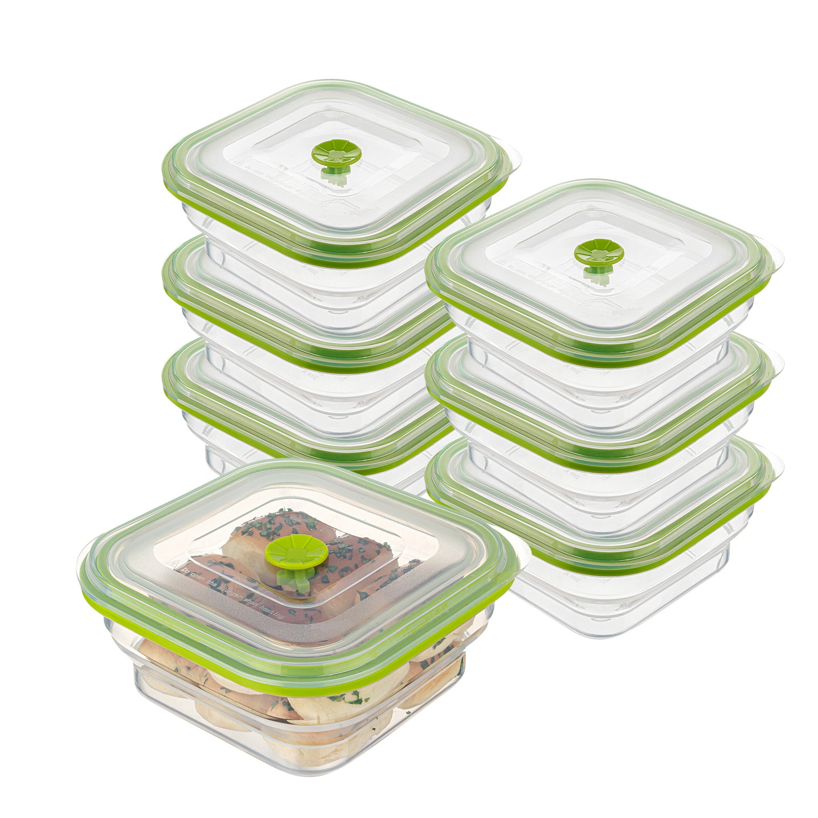 Fresh Hero 37 oz Green Silicone Airtight Food Storage Container - with Vented Lid, Collapsible - 7" x 7" x 3" - 20 count box