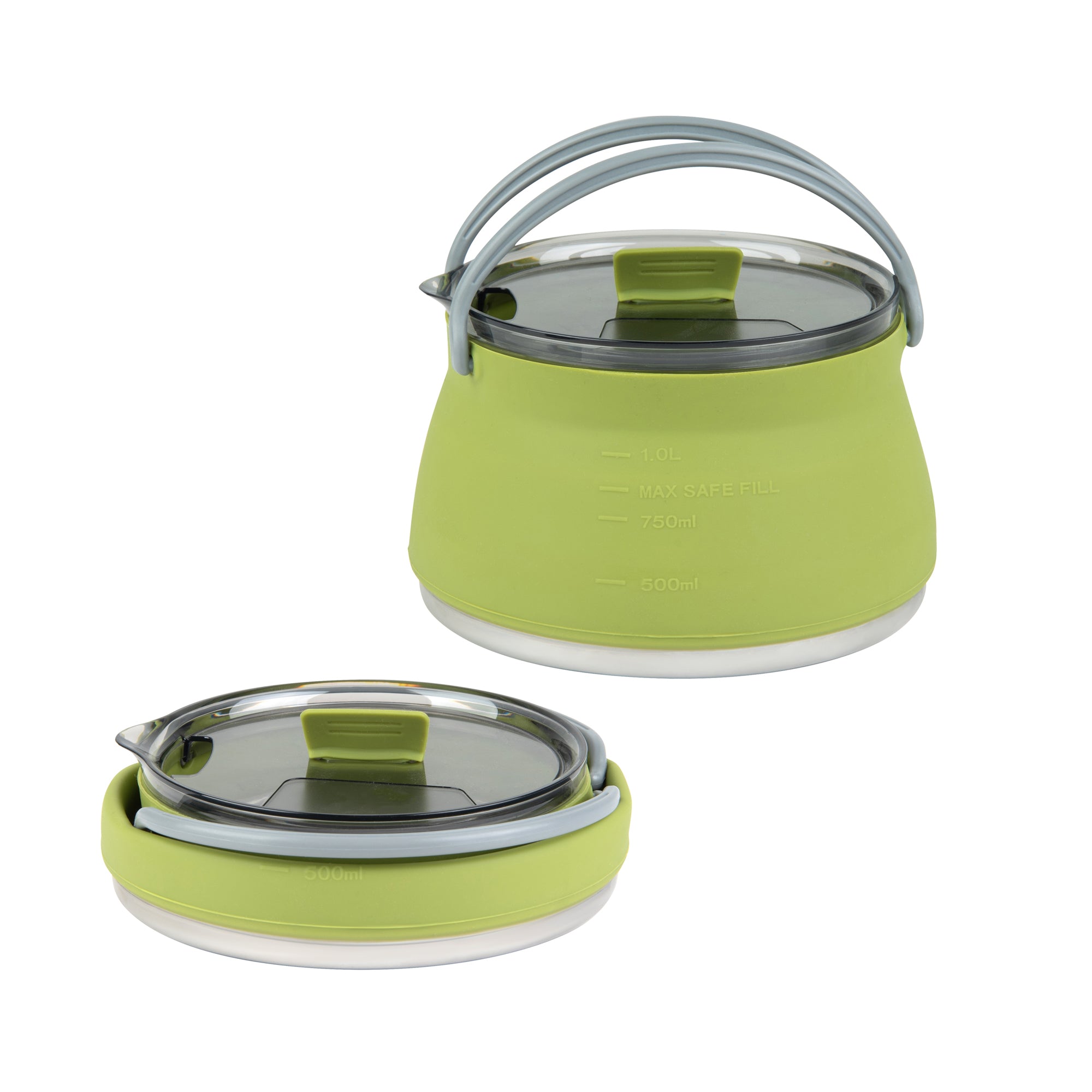 Hi Tek 1L Green Silicone Collapsible Kettle - with Lid - 6" x 6" x 4 1/4" - 20 count box