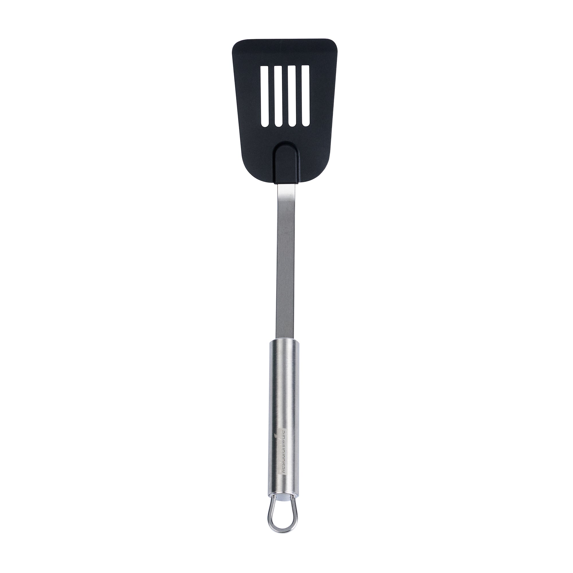 German Standard Black Nylon High Heat Slotted Turner / Spatula - with Stainless Steel Handle - 12 3/4'' - 1 count box