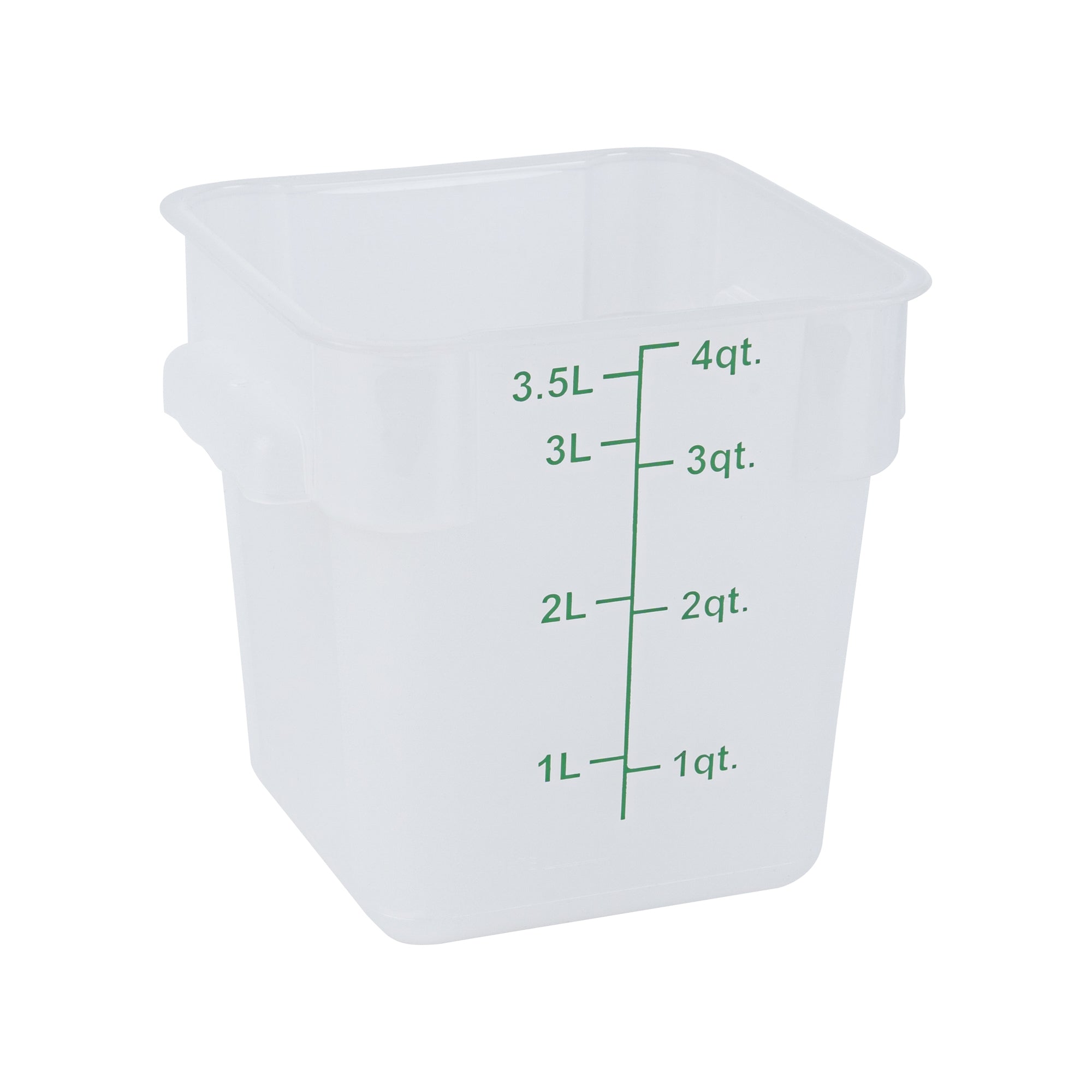 Met Lux 4 qt Square Translucent Plastic Food Storage Container - with Green Volume Markers - 7" x 7" x 7 1/2" - 10 count box