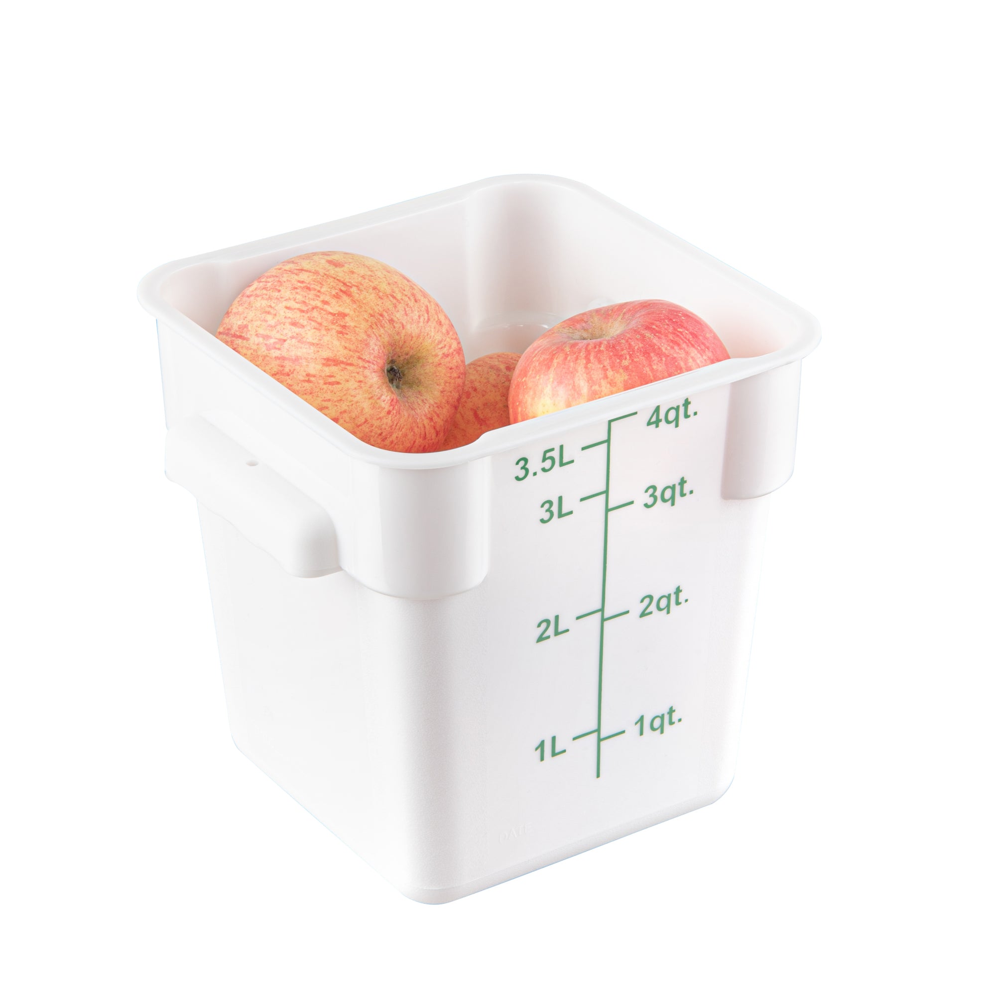 Met Lux 4 qt Square White Plastic Food Storage Container - with Green Volume Markers - 7" x 7" x 7 1/2" - 10 count box