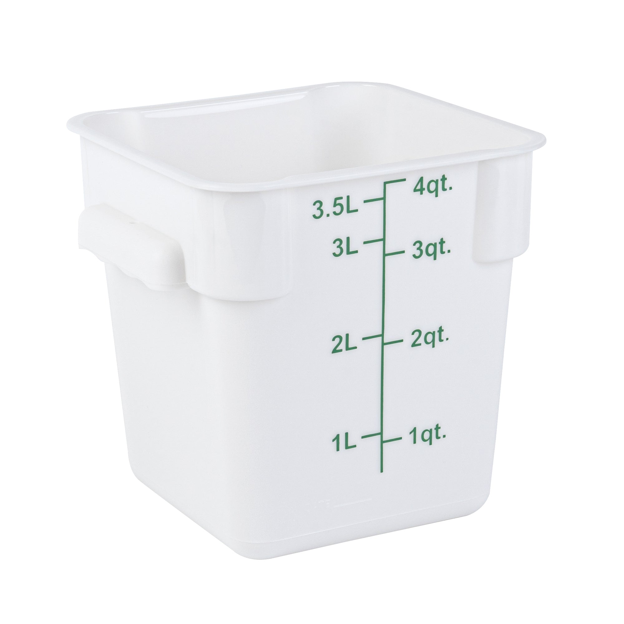 Met Lux 4 qt Square White Plastic Food Storage Container - with Green Volume Markers - 7" x 7" x 7 1/2" - 10 count box