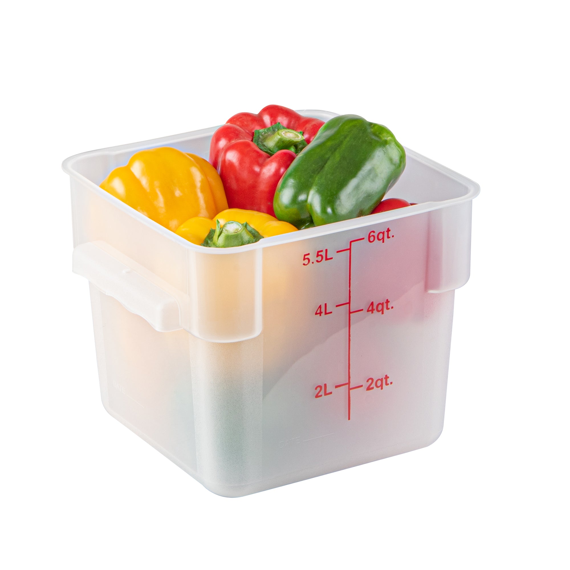 Met Lux 6 qt Square Translucent Plastic Food Storage Container - with Red Volume Markers - 9" x 9" x 7 1/2" - 10 count box