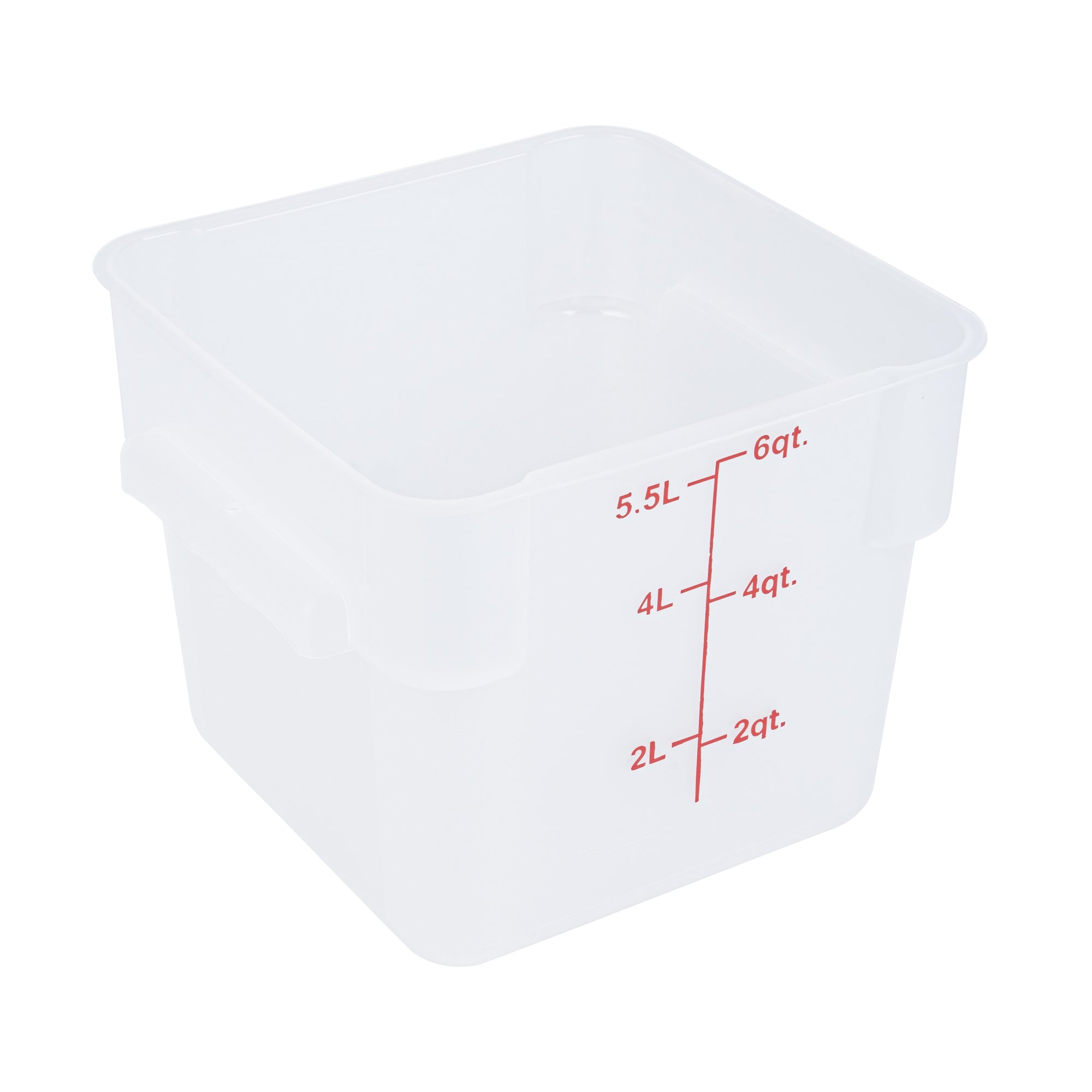 Met Lux 6 qt Square Translucent Plastic Food Storage Container - with Red Volume Markers - 9" x 9" x 7 1/2" - 10 count box