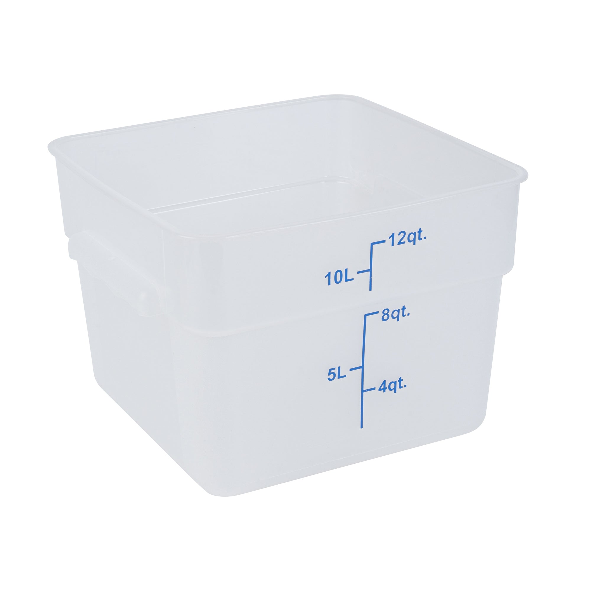 Met Lux 12 qt Square Translucent Plastic Food Storage Container - with Blue Volume Markers - 11" x 11" x 8" - 10 count box