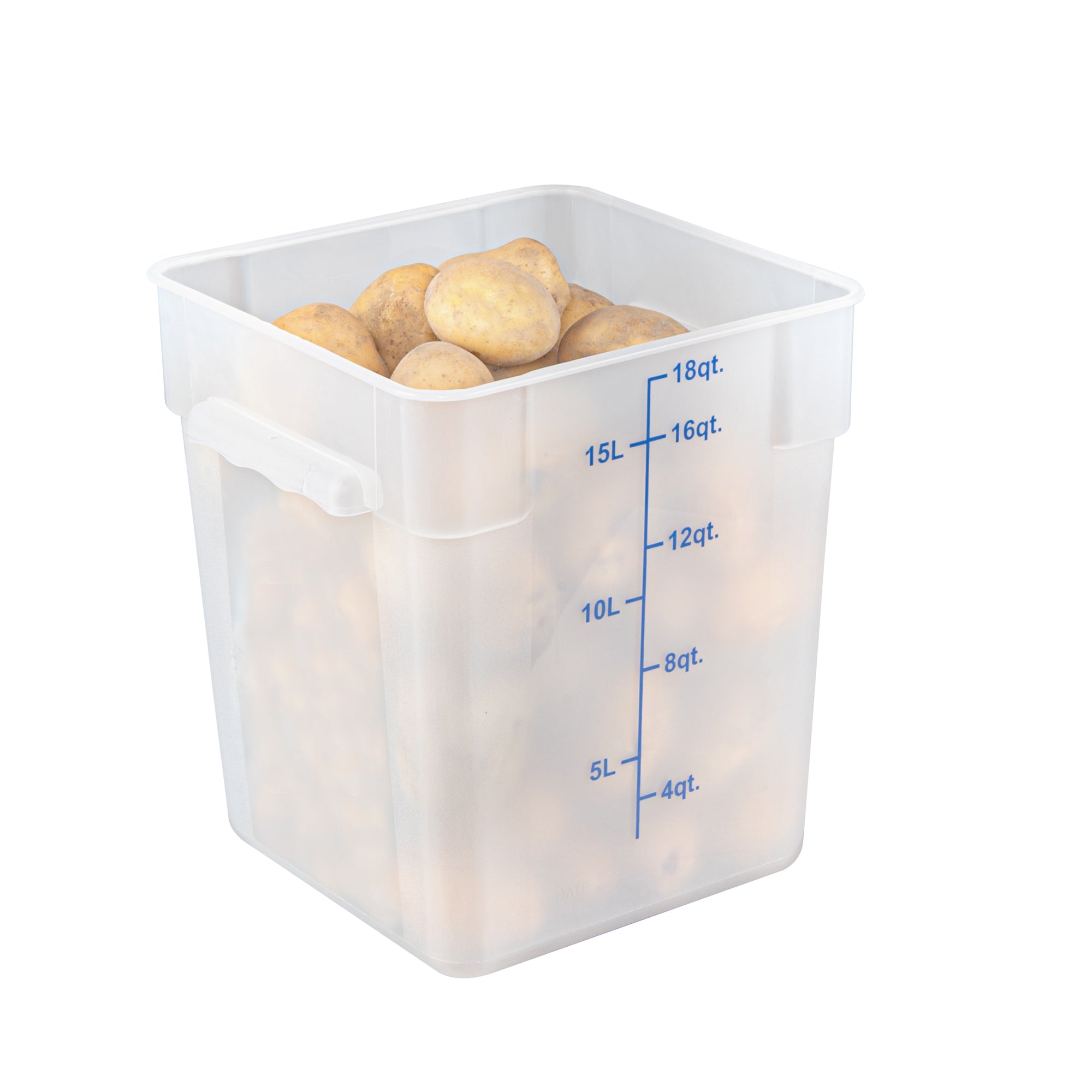 Met Lux 18 qt Square Translucent Plastic Food Storage Container - with Blue Volume Markers - 11" x 11" x 12 1/2" - 10 count box