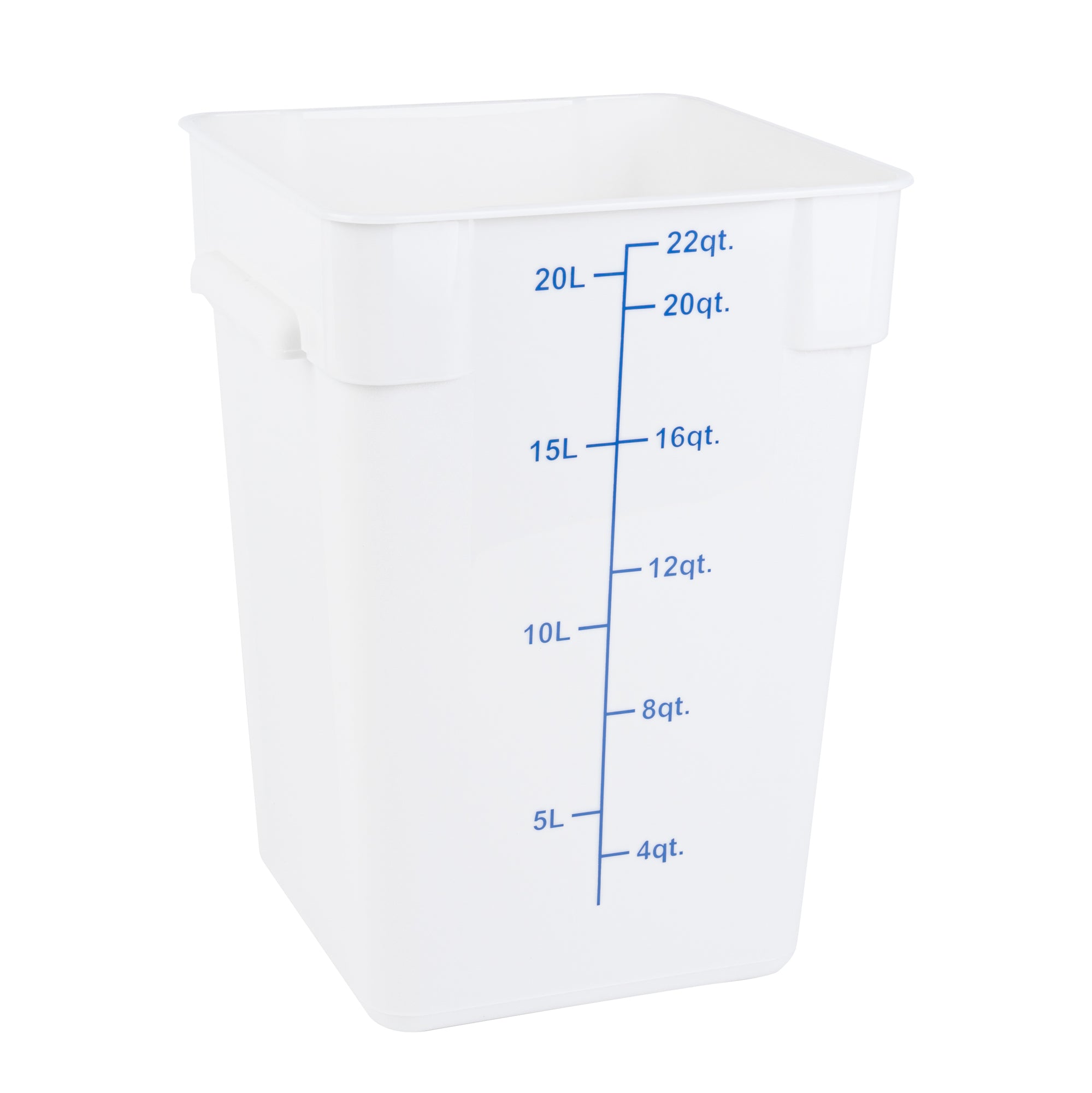 Met Lux 22 qt Square White Plastic Food Storage Container - with Blue Volume Markers - 11" x 11" x 15 1/2" - 10 count box