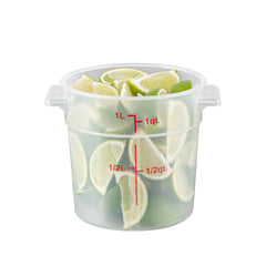 Met Lux 1 qt Round Translucent Plastic Food Storage Container - with Red Volume Markers - 5