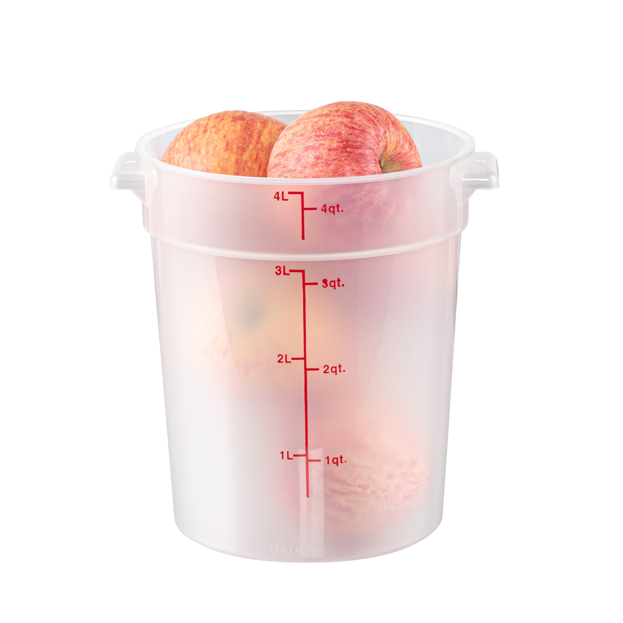 Met Lux 4 qt Round Translucent Plastic Food Storage Container - with Red Volume Markers - 7 1/4" x 7 1/4" x 8 1/2" - 10 count box