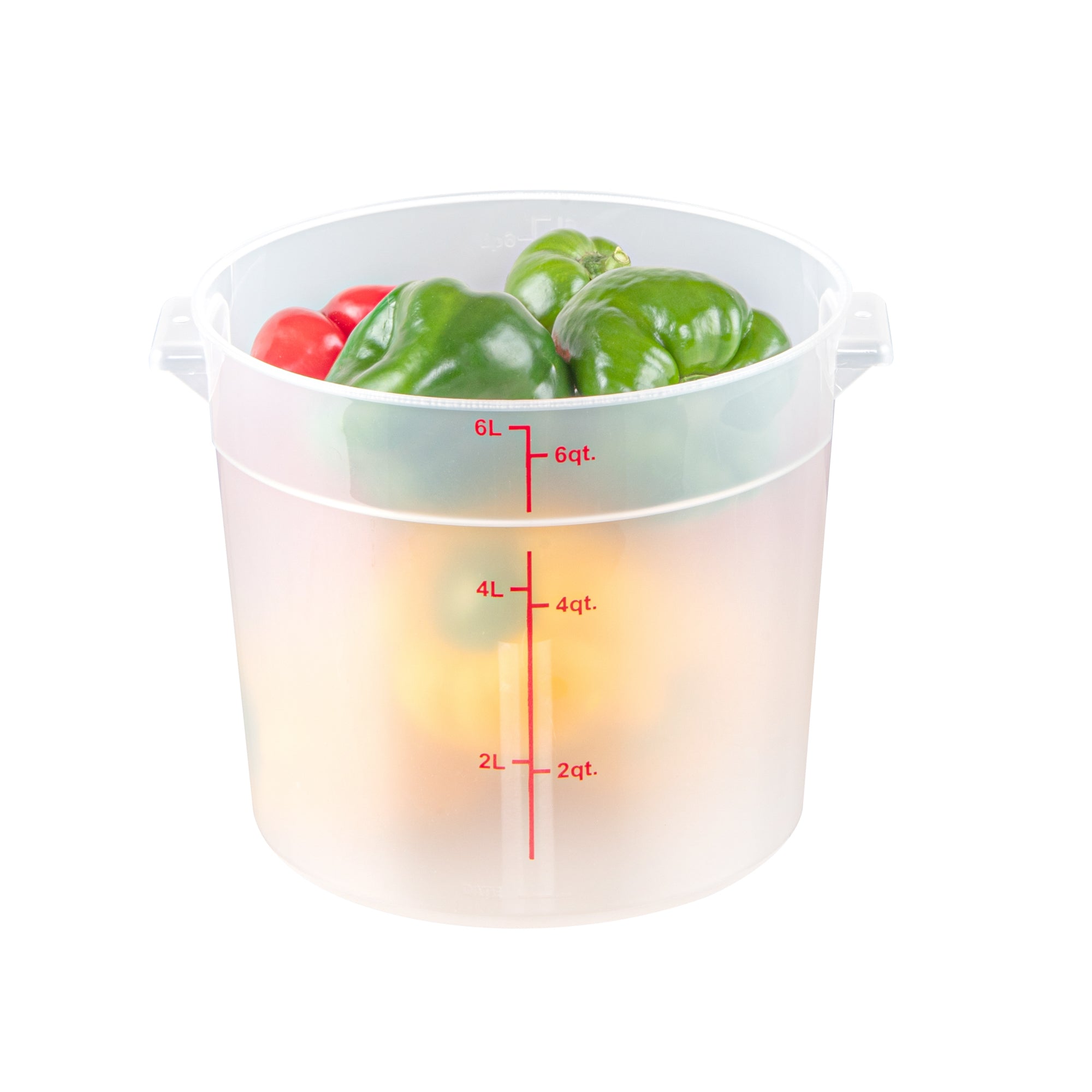 Met Lux 6 qt Round Translucent Plastic Food Storage Container - with Red Volume Markers - 8 3/4" x 8 3/4" x 7 3/4" - 10 count box