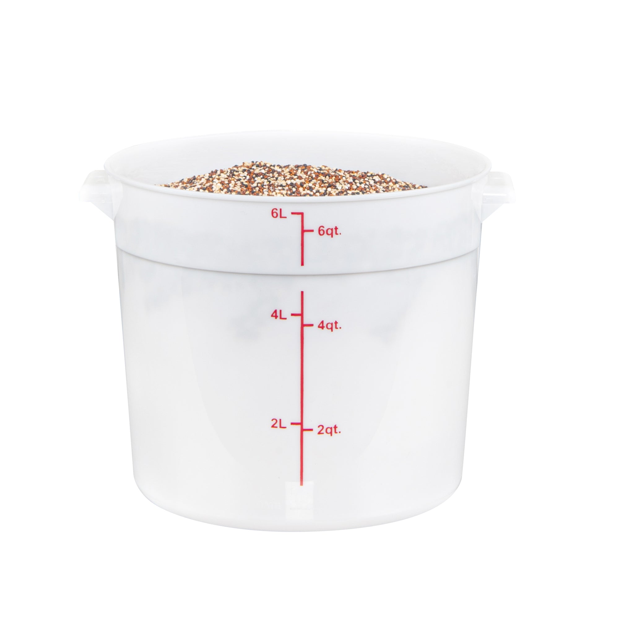 Met Lux 6 qt Round White Plastic Food Storage Container - with Red Volume Markers - 8 3/4" x 8 3/4" x 7 3/4" - 10 count box