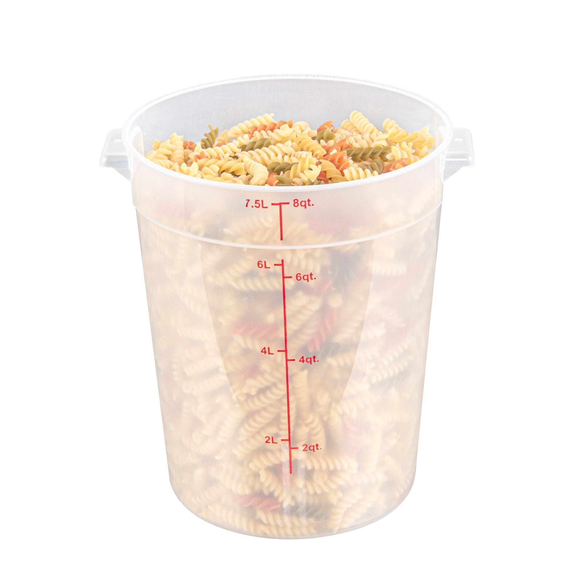 Met Lux 8 qt Round Translucent Plastic Food Storage Container - with Red Volume Markers - 8 3/4" x 8 3/4" x 10 3/4" - 10 count box