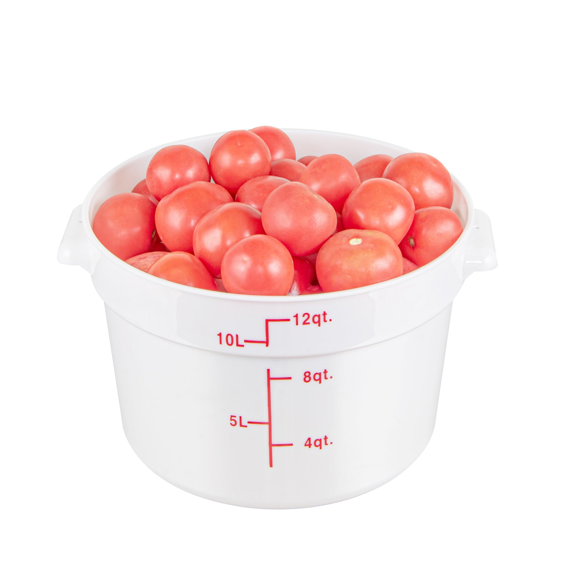 Met Lux 12 qt Round White Plastic Food Storage Container - with Red Volume Markers - 12 1/4" x 12 1/4" x 8" - 10 count box