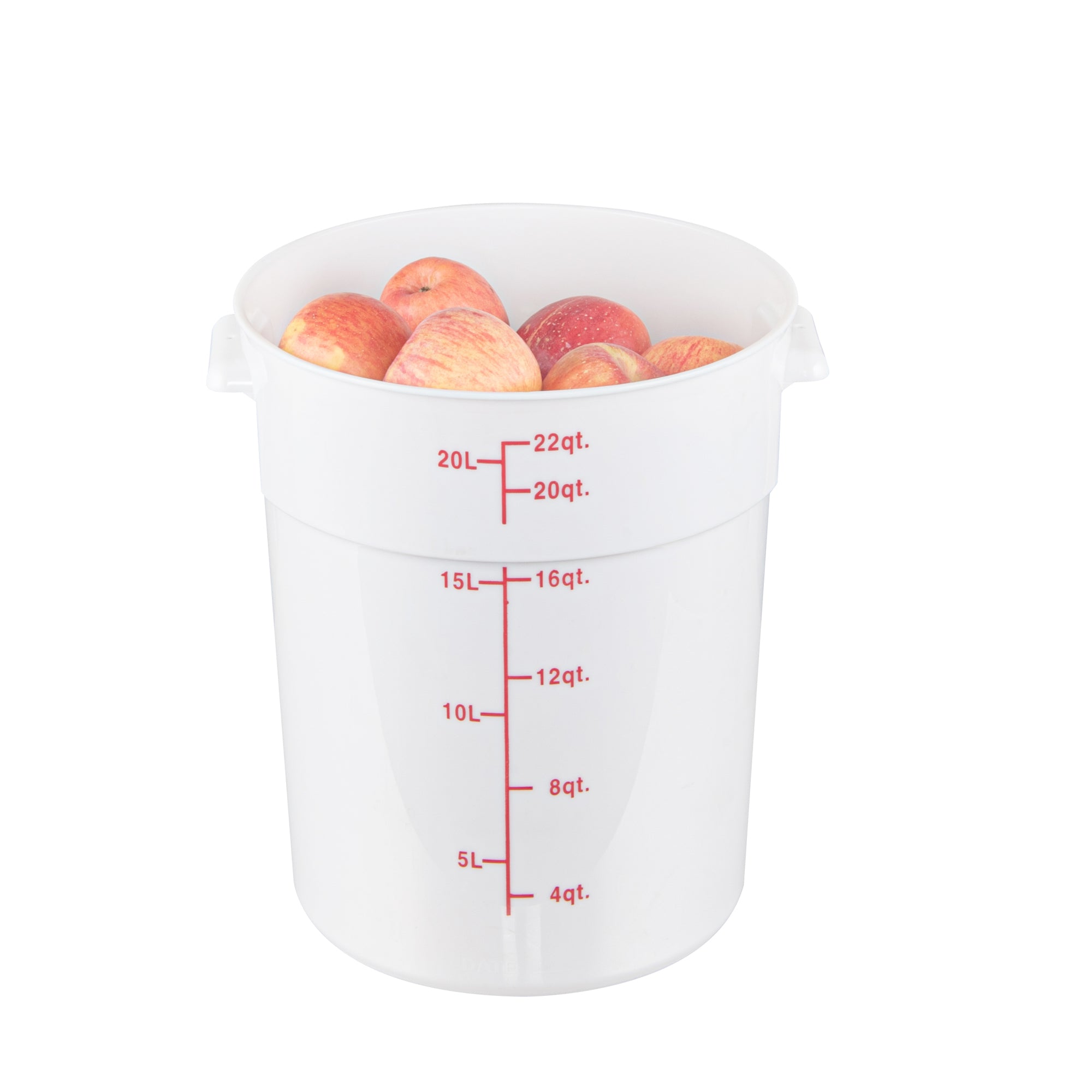 Met Lux 22 qt Round White Plastic Food Storage Container - with Red Volume Markers - 12 1/4" x 12 1/4" x 15" - 10 count box