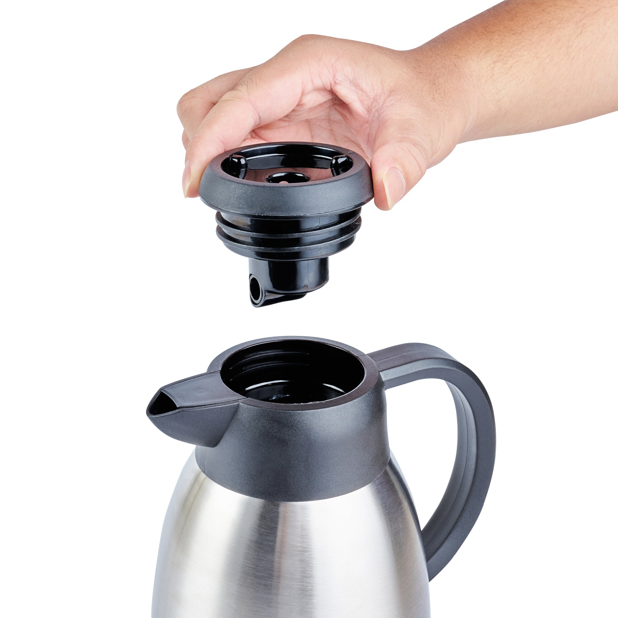 Restpresso 68 oz Insulated Coffee Carafe / Server - with Regular and Decaf Brew Thru Lids - 11 1/4" x 5 1/2" x 7" - 1 count box