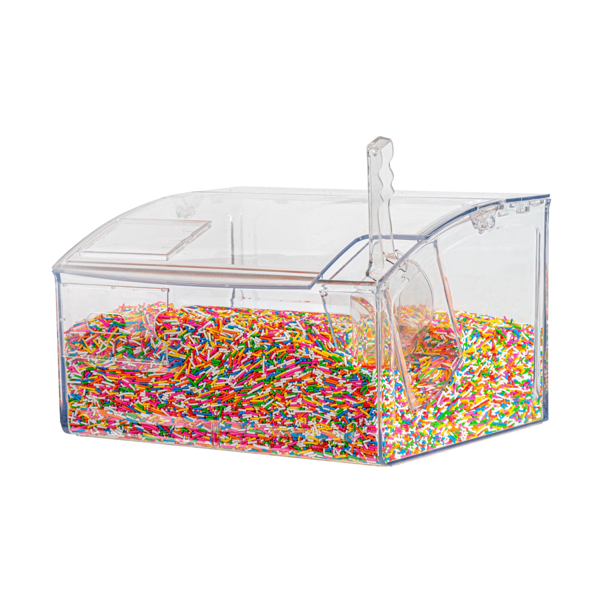 Met Lux 2 Gal Clear Plastic Topping Bin - 30 Cup, with Scoop - 7" x 9 3/4" x 11 3/4" - 1 count box