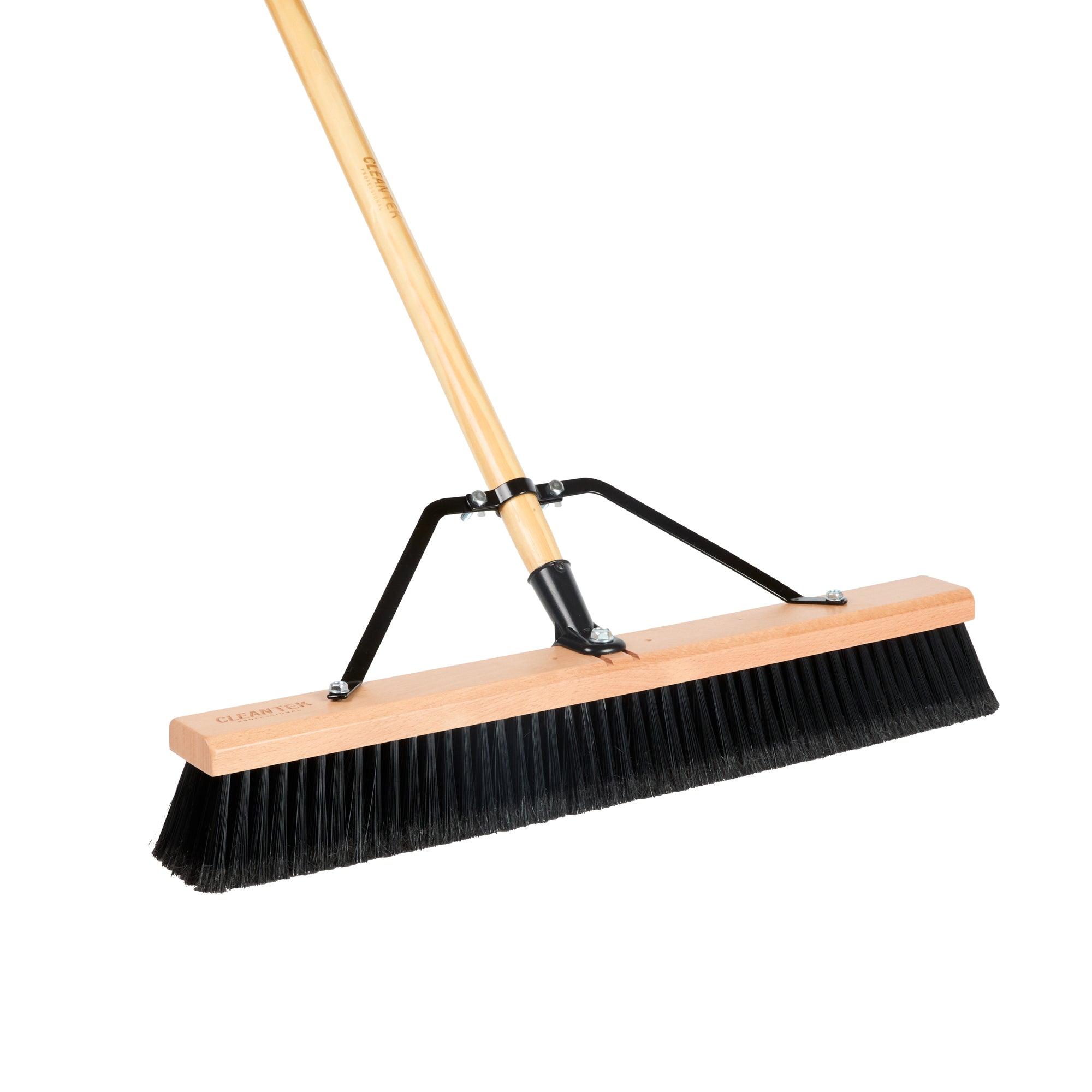 Clean Tek Professional 24" Contractor / Push Broom - with Fine Flagged Bristles, 60" Wood Handle - 1 count box