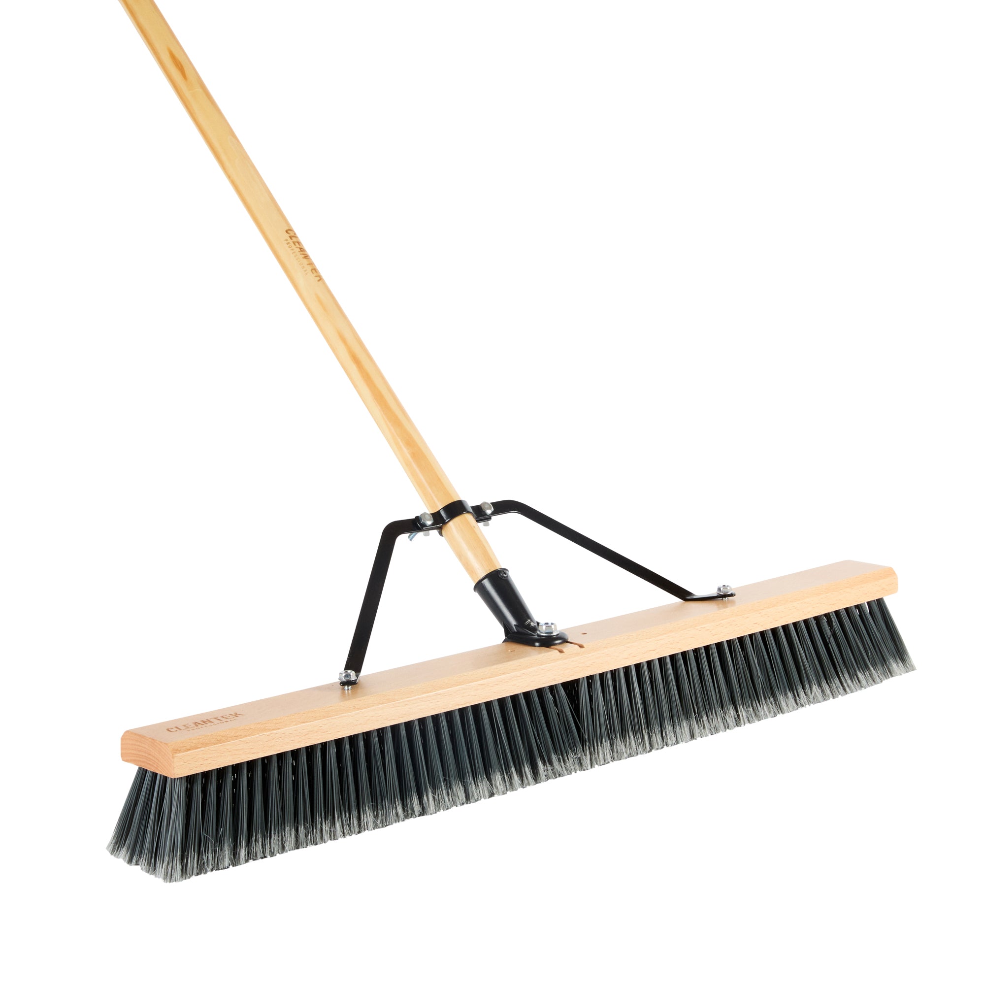 Clean Tek Professional 30" Contractor / Push Broom - with Medium Flagged Bristles, 60" Wood Handle - 1 count box