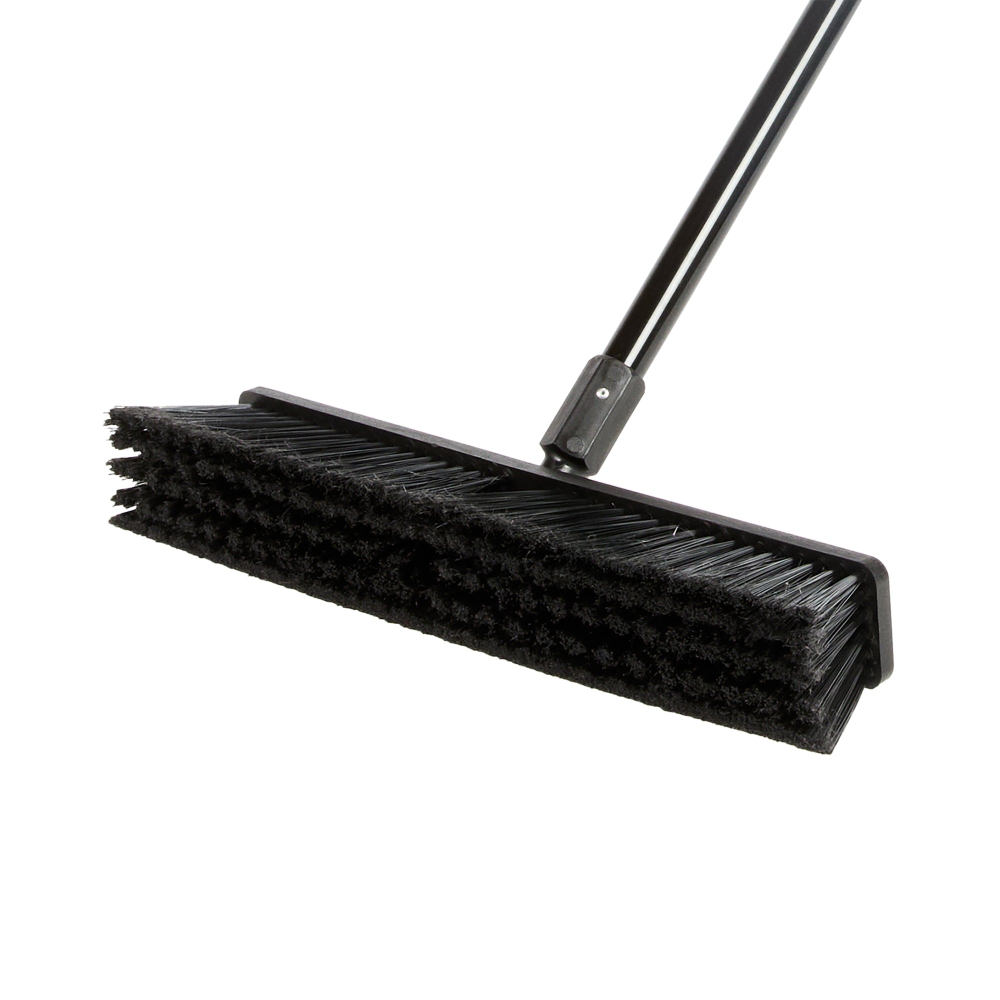 Clean Tek Professional 17 1/4" Black Plastic Push Broom - with Fine Flagged Bristles, 59" Steel Handle - 1 count box