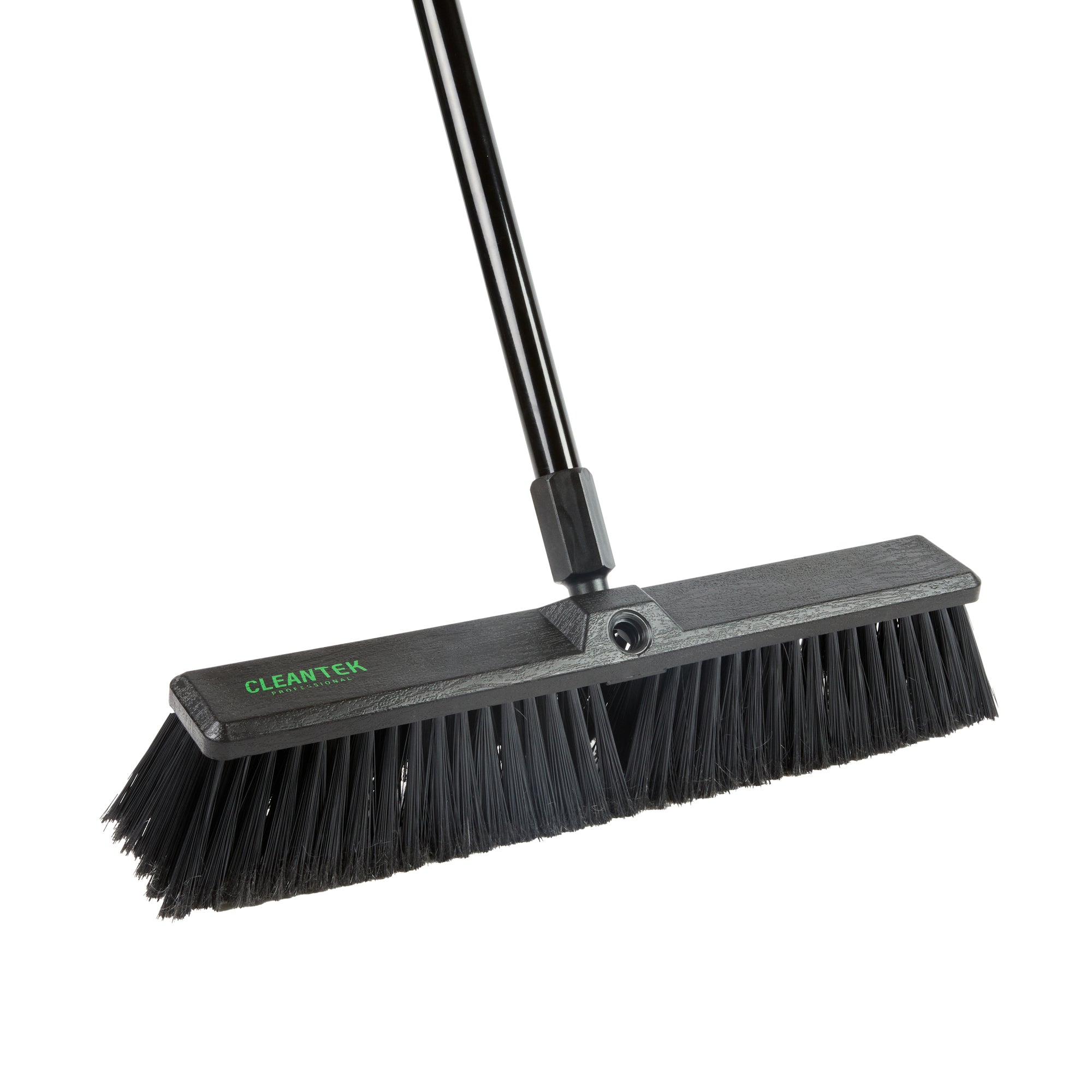 Clean Tek Professional 17 1/4" Black Plastic Push Broom - with Fine Flagged Bristles, 59" Steel Handle - 1 count box