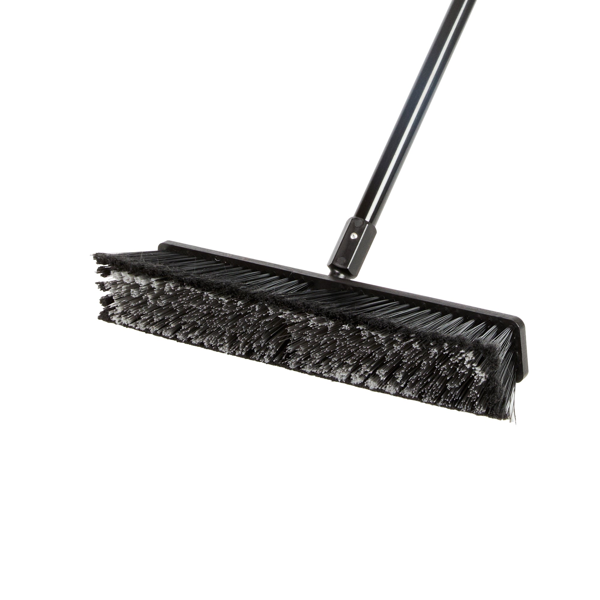 Clean Tek Professional 17 1/4" Black Plastic Push Broom - with Medium Flagged Bristles, 59" Steel Handle - 1 count box