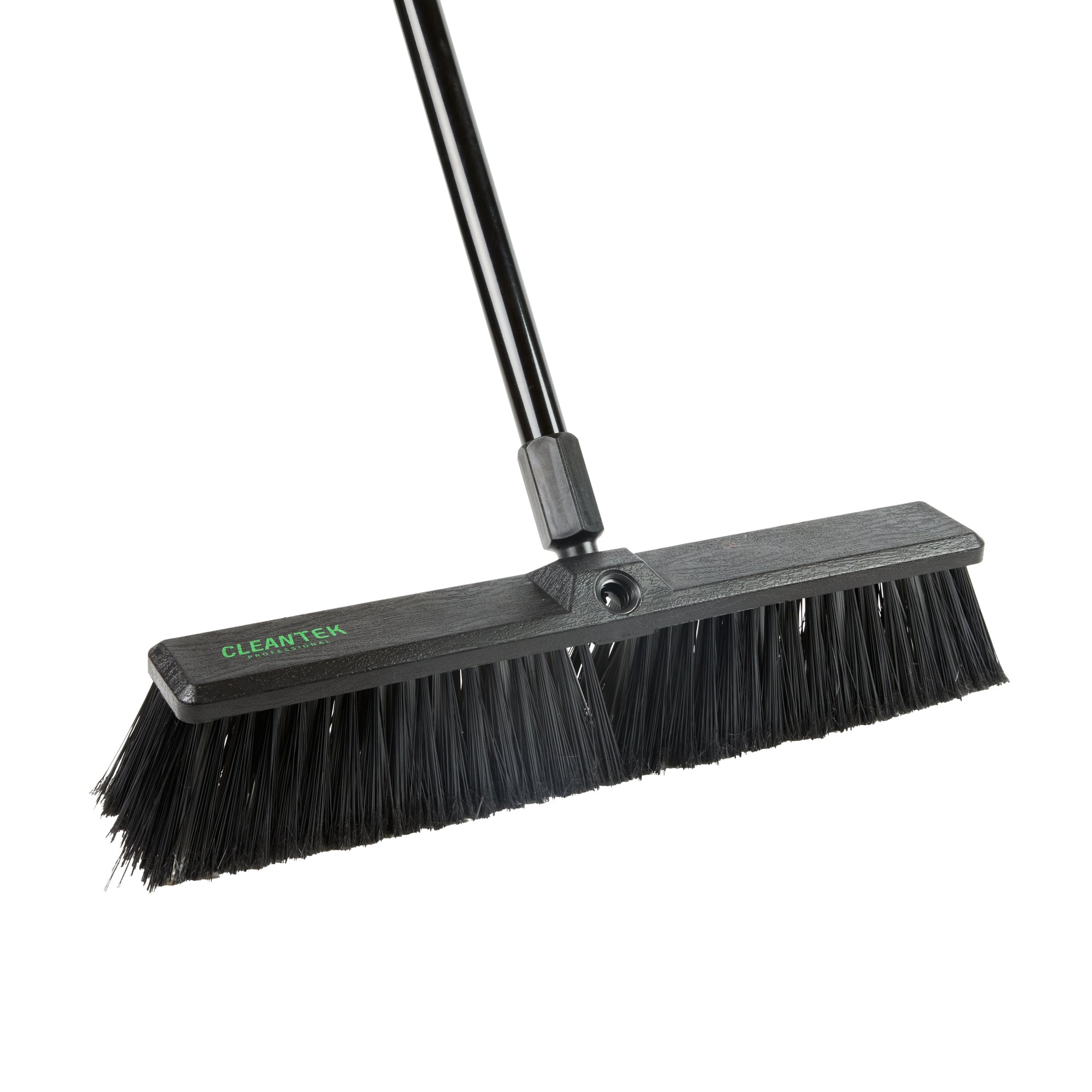 Clean Tek Professional 17 1/4" Black Plastic Push Broom - with Medium Flagged Bristles, 59" Steel Handle - 1 count box