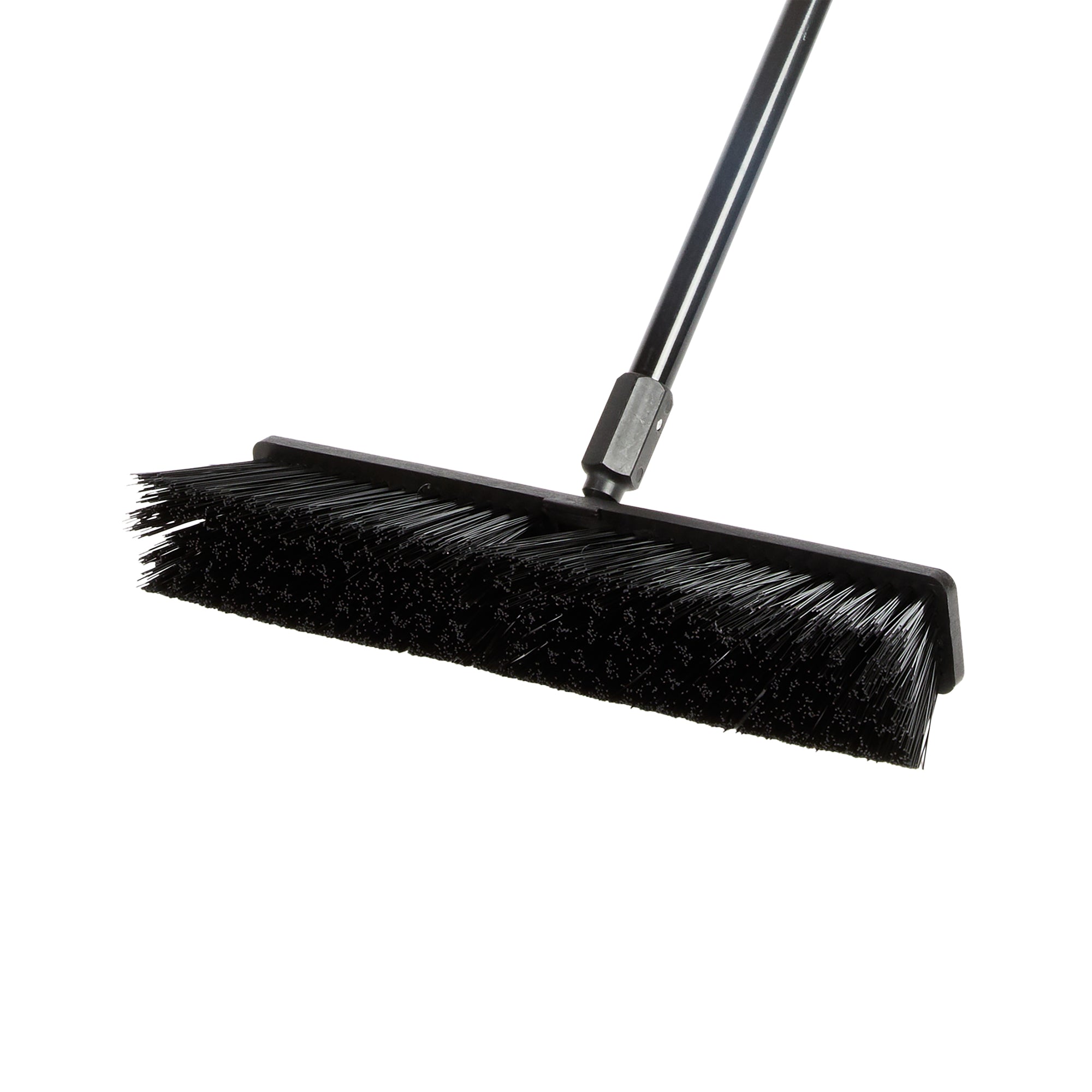 Clean Tek Professional 17 1/4" Black Plastic Push Broom - with Heavy Unflagged Bristles, 59" Steel Handle - 1 count box