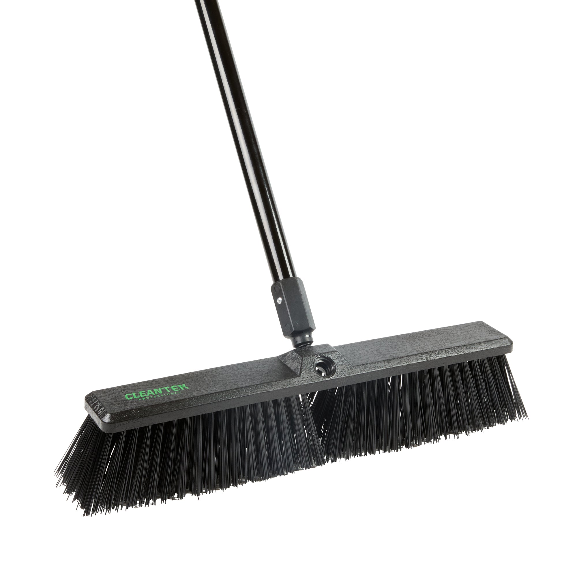 Clean Tek Professional 17 1/4" Black Plastic Push Broom - with Heavy Unflagged Bristles, 59" Steel Handle - 1 count box