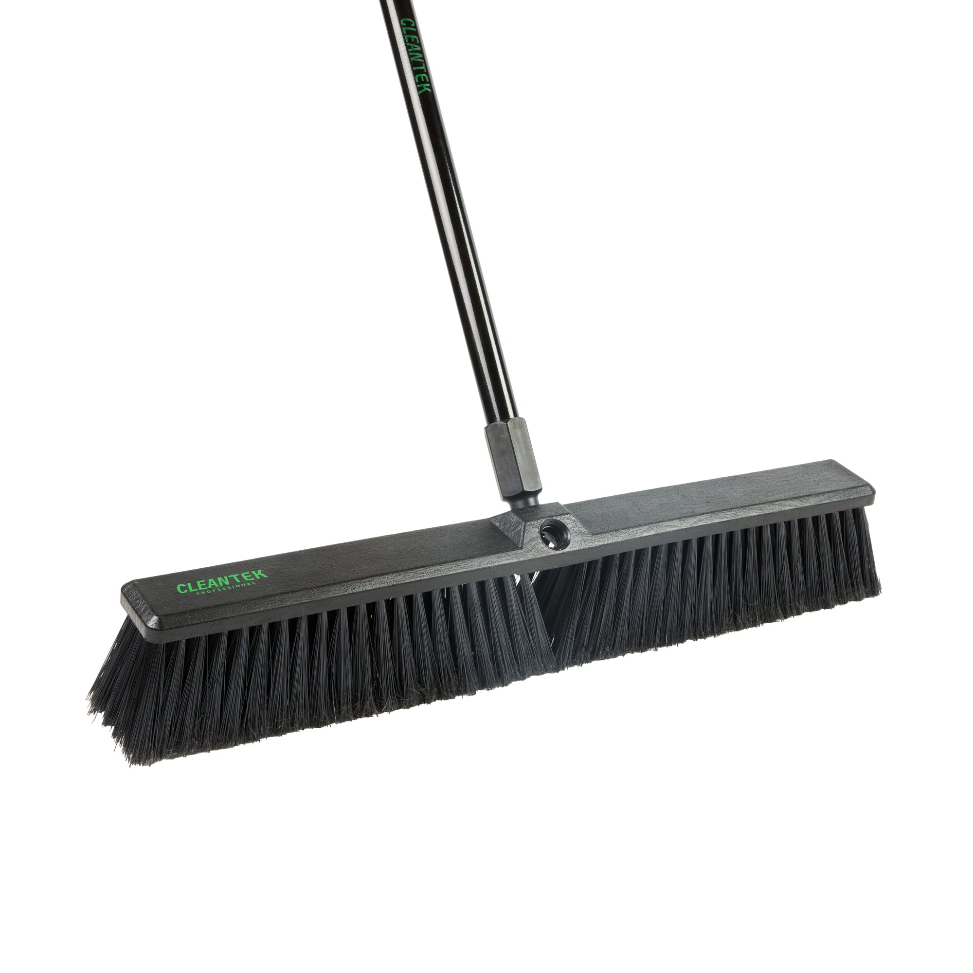 Clean Tek Professional 23 1/2" Black Plastic Push Broom - with Fine Flagged Bristles, 59" Steel Handle - 1 count box