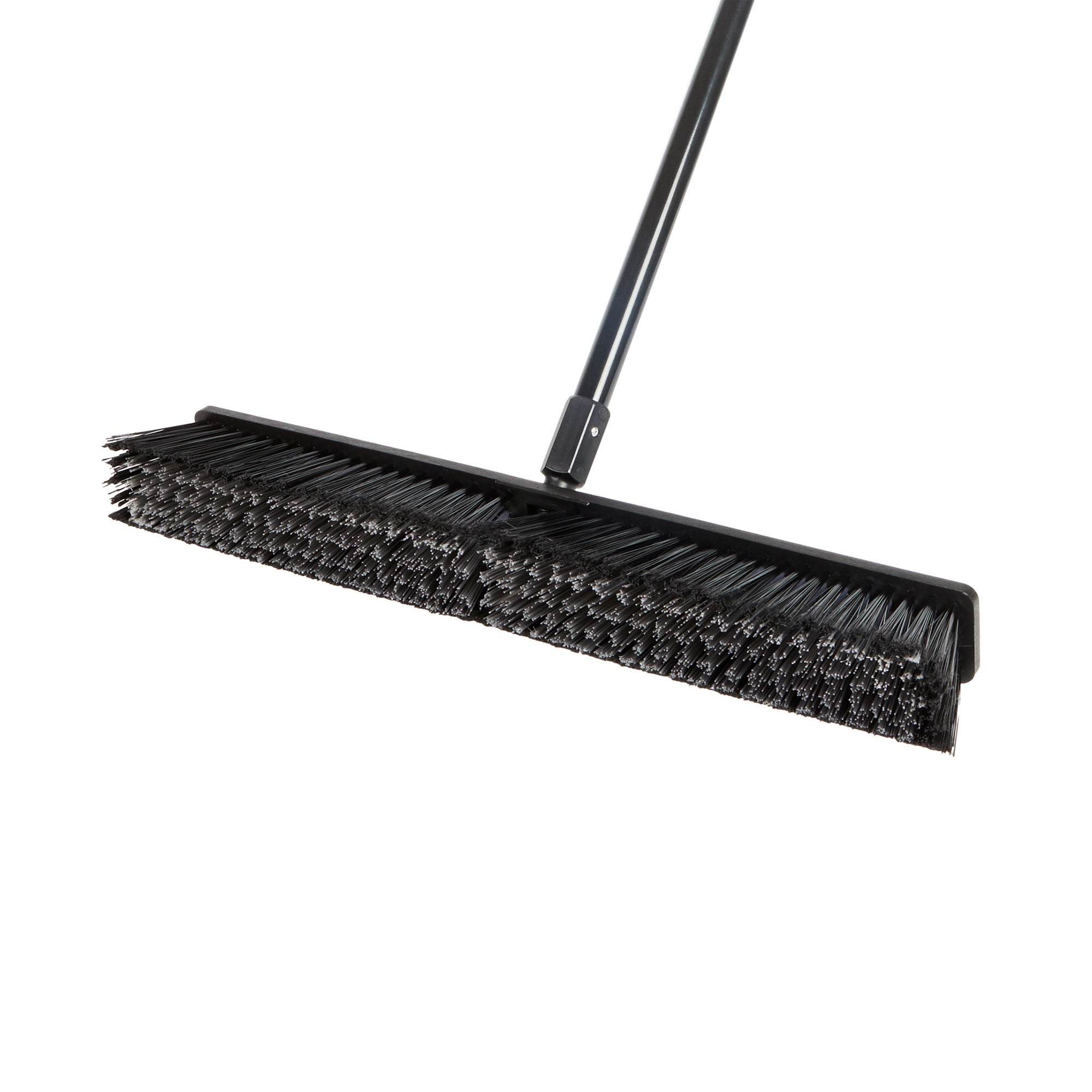 Clean Tek Professional 23 1/2" Black Plastic Push Broom - with Medium Flagged Bristles, 59" Steel Handle - 1 count box