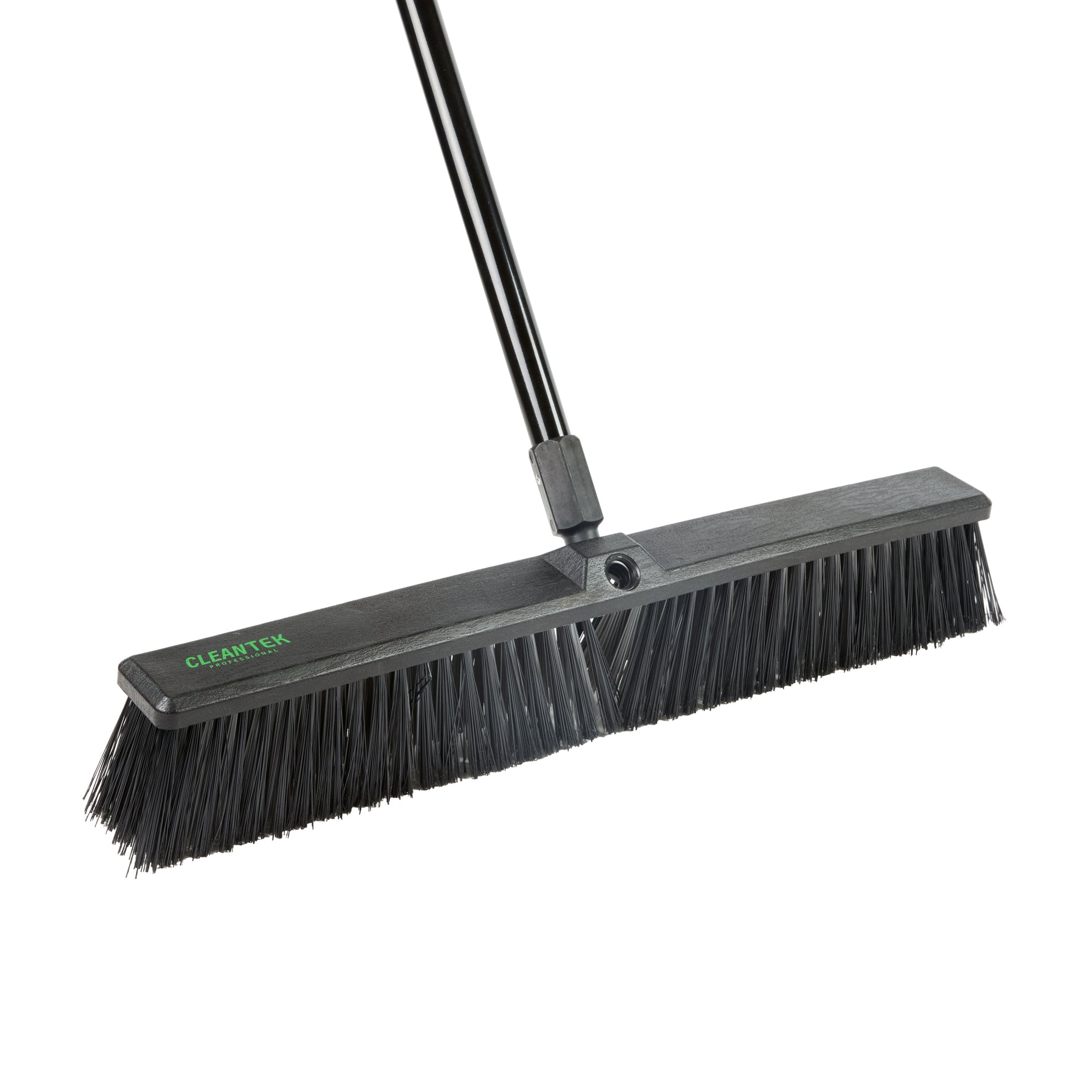 Clean Tek Professional 23 1/2" Black Plastic Push Broom - with Medium Flagged Bristles, 59" Steel Handle - 1 count box