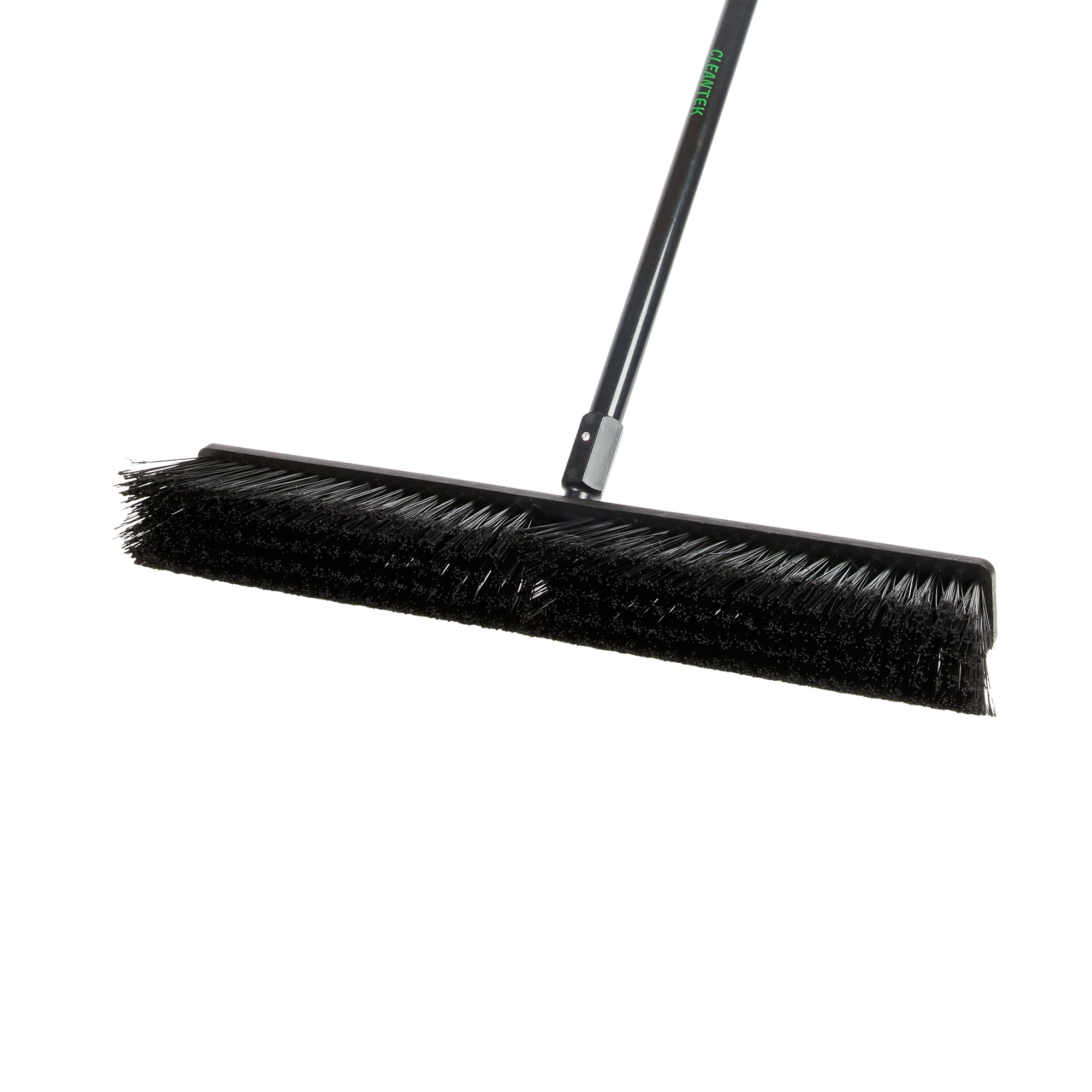 Clean Tek Professional 23 1/2" Black Plastic Push Broom - with Heavy Unflagged Bristles, 59" Steel Handle - 1 count box