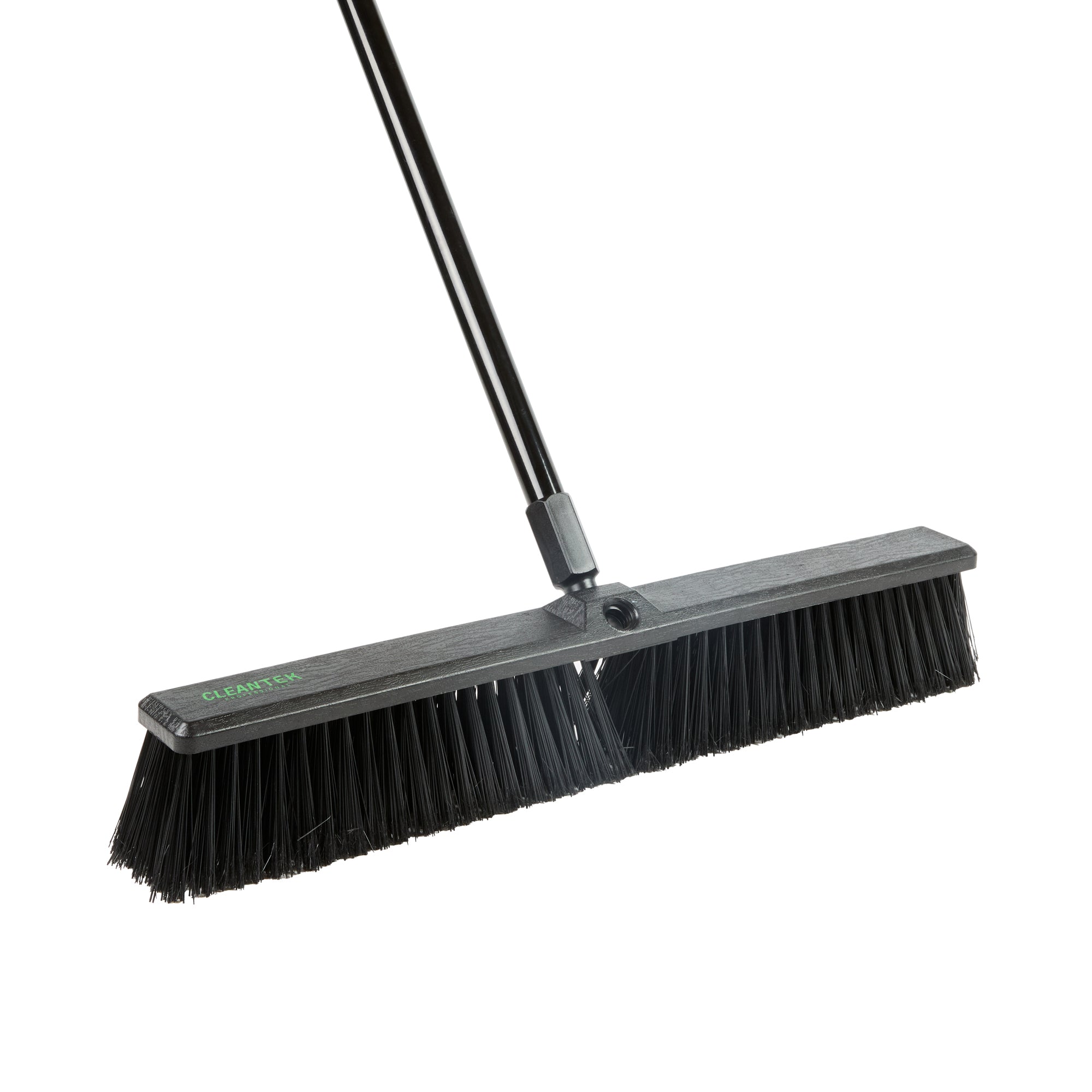 Clean Tek Professional 23 1/2" Black Plastic Push Broom - with Heavy Unflagged Bristles, 59" Steel Handle - 1 count box