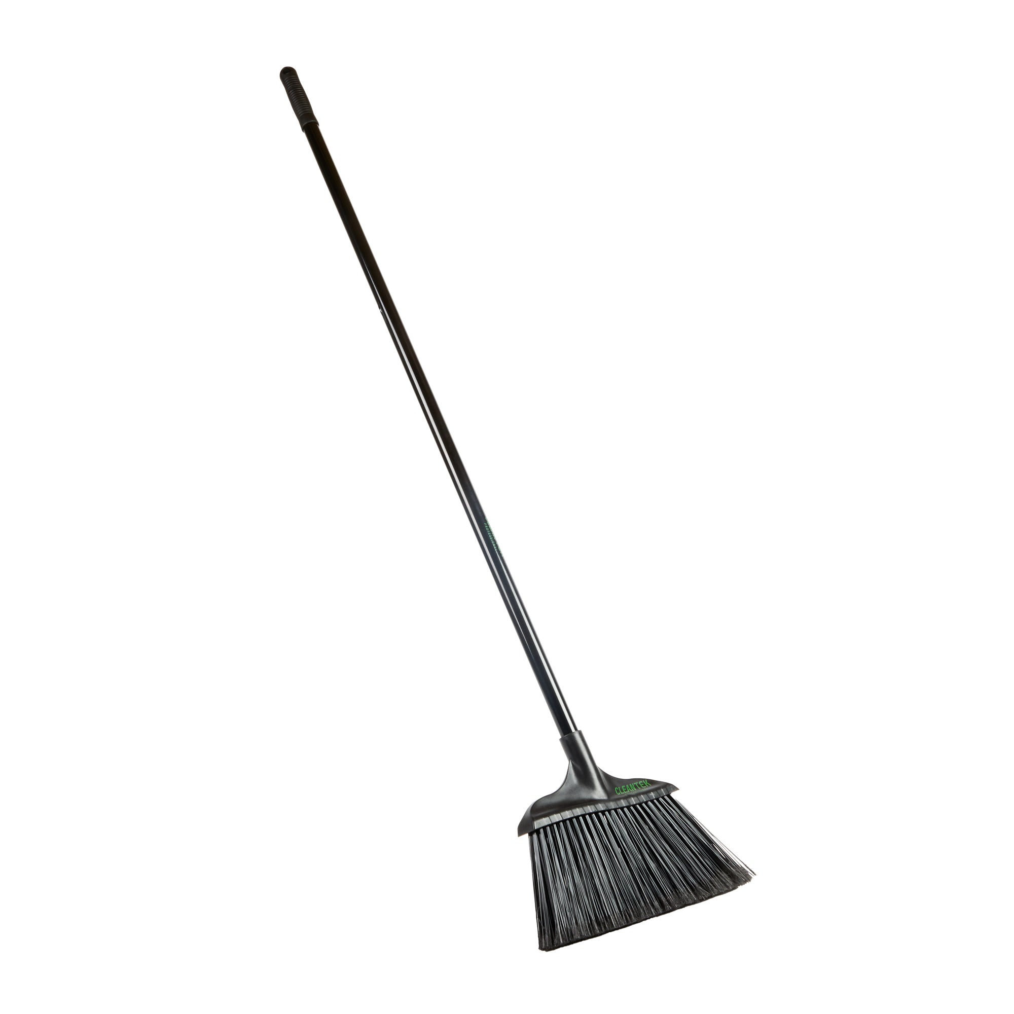 Clean Tek Professional 13 3/4" Black Plastic Wide Angled Broom - with Flagged Bristles, 48" Steel Handle - 1 count box