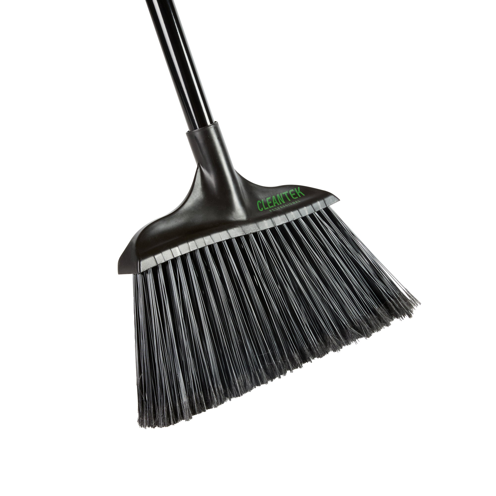 Clean Tek Professional 13 3/4" Black Plastic Wide Angled Broom - with Flagged Bristles, 48" Steel Handle - 1 count box