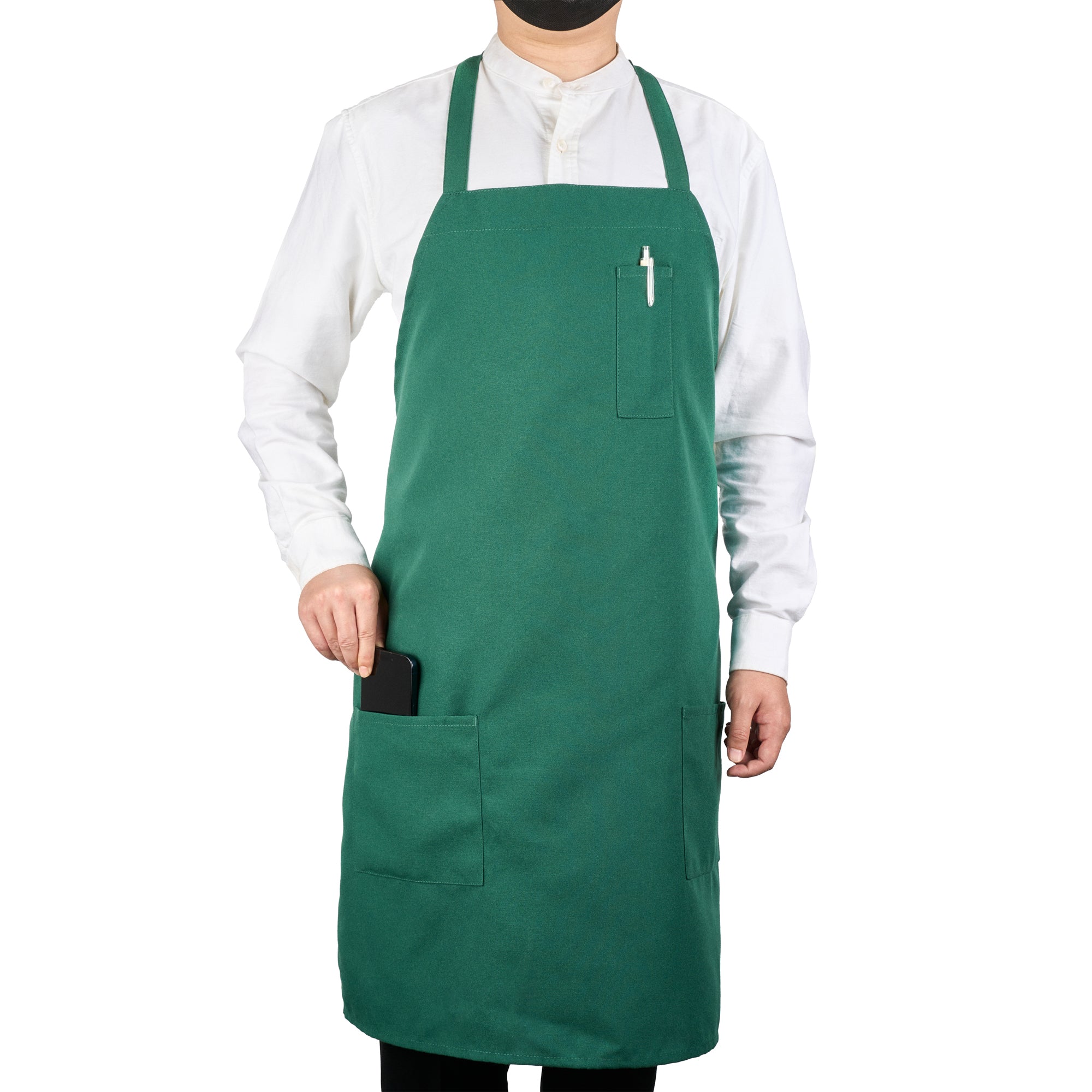 RW Base Green Standard Bib Apron - with 3 Pockets - 32 1/2'' x 27 1/2'' - 100 count box