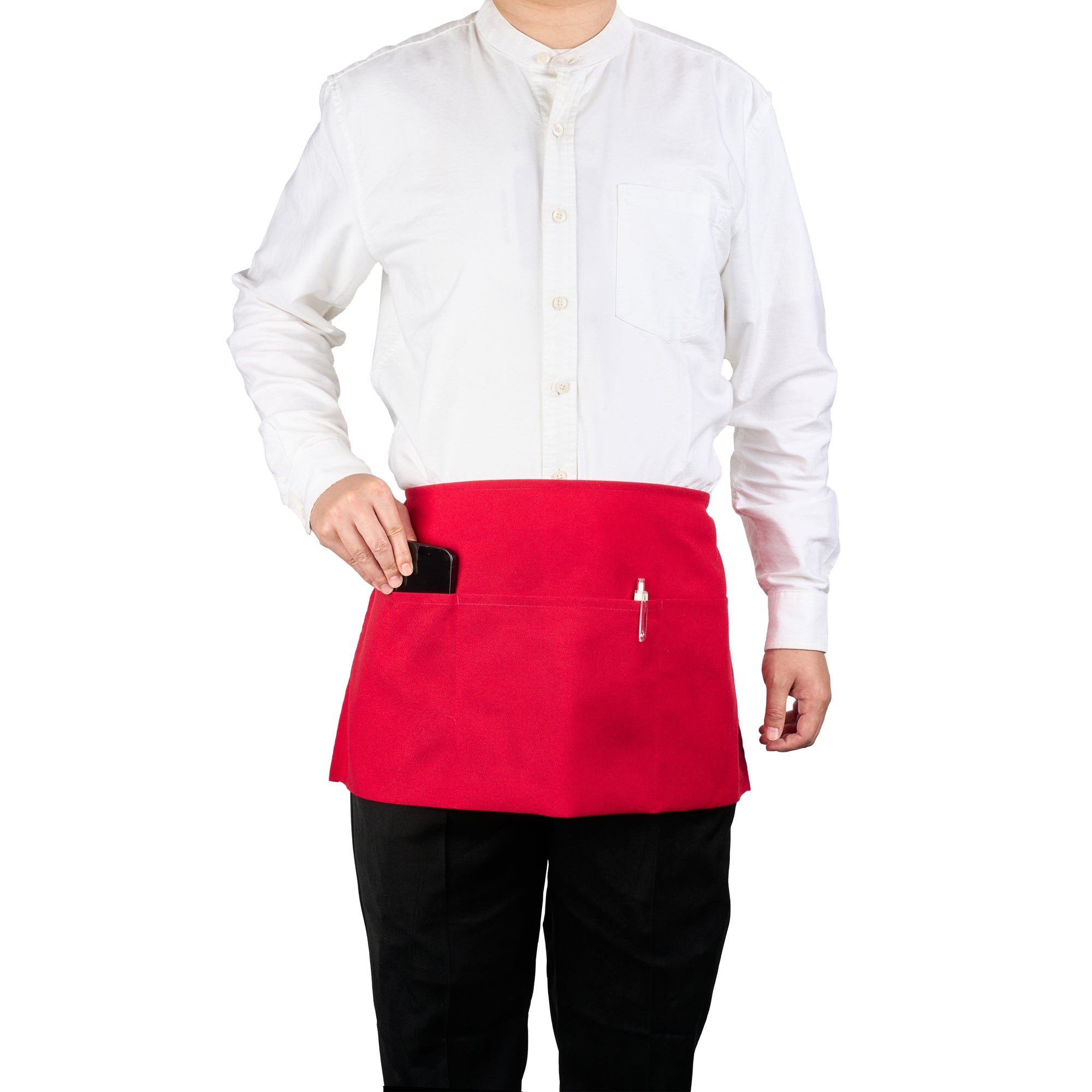 RW Base Red Standard Waist Apron - with 3 Pockets - 24" x 12" - 100 count box