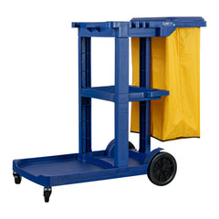 Clean Tek Professional Blue 3-Shelf Janitor Cart - 18 gal Bag, Lid - 44