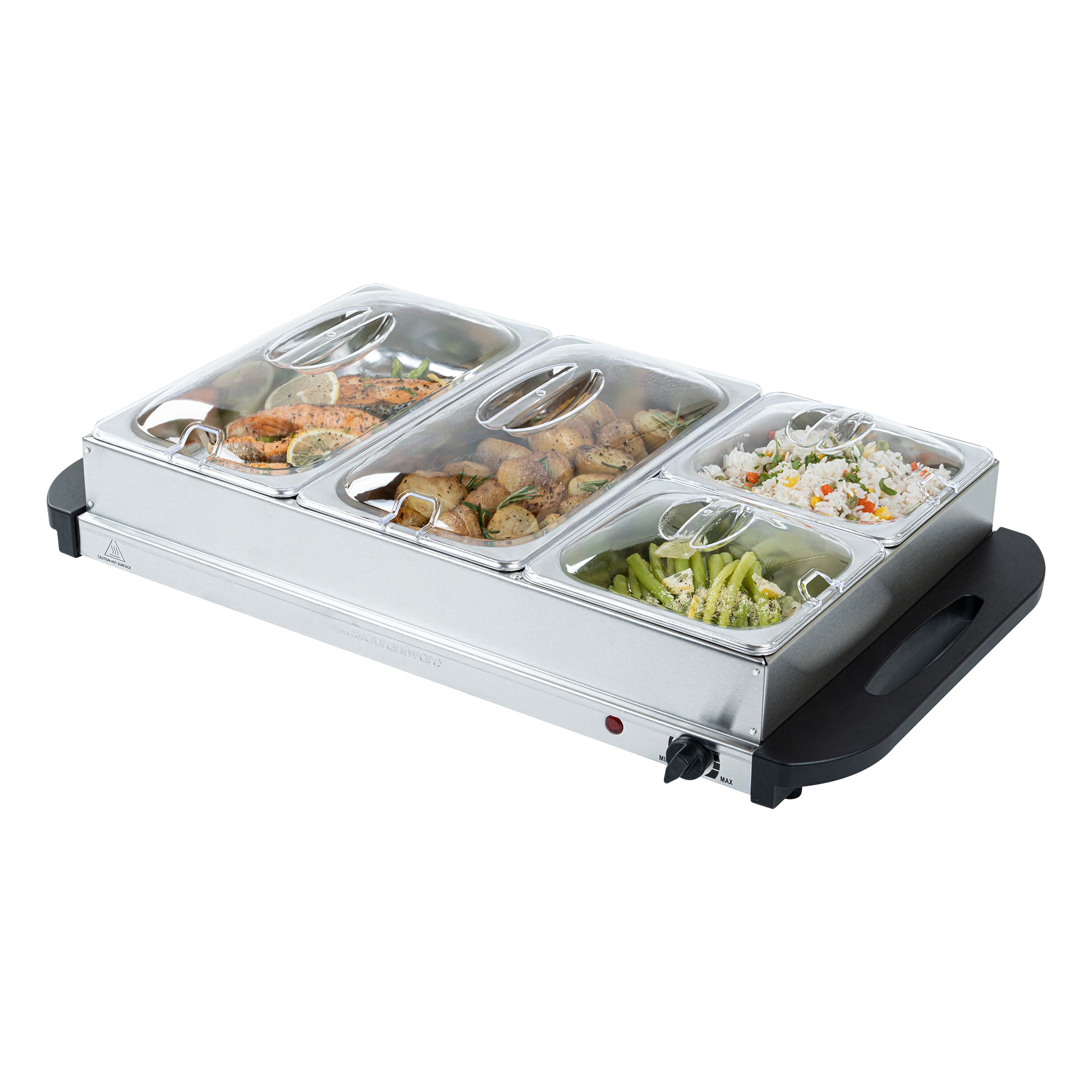 Kitchen Tek Stainless Steel Buffet Server and Food Warmer - 120V, with (2) 1 Qt and (2) 2.5 Qt Buffet Pans - 1 count box