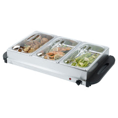 Kitchen Tek Stainless Steel Buffet Server and Food Warmer - 120V, with (3) 2.5 Qt Buffet Pans - 1 count box