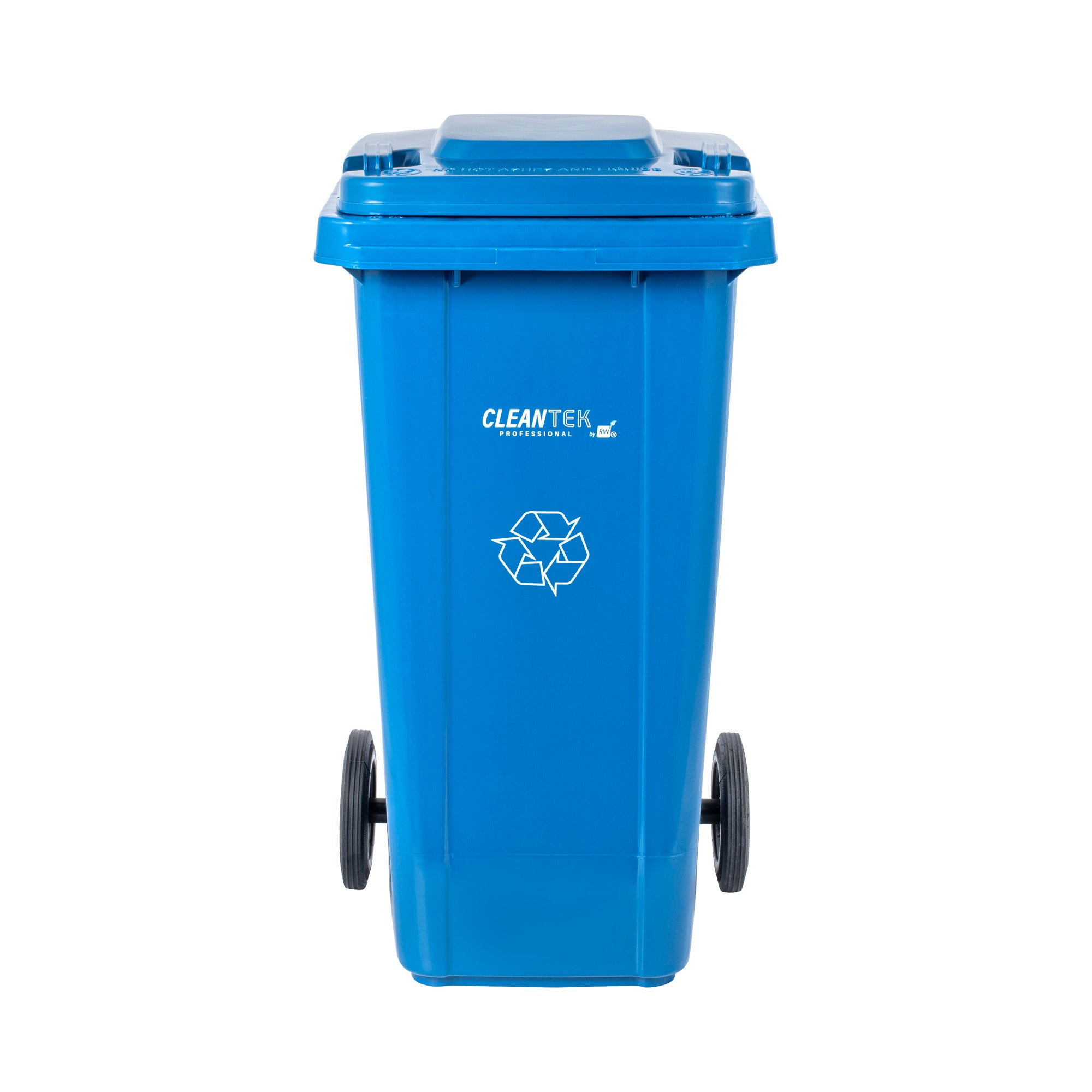 Clean Tek Professional 32 gal Rectangle Blue Plastic Wheeled Recycling Bin - with Lid - 22 1/2" x 19" x 37 1/2" - 1 count box